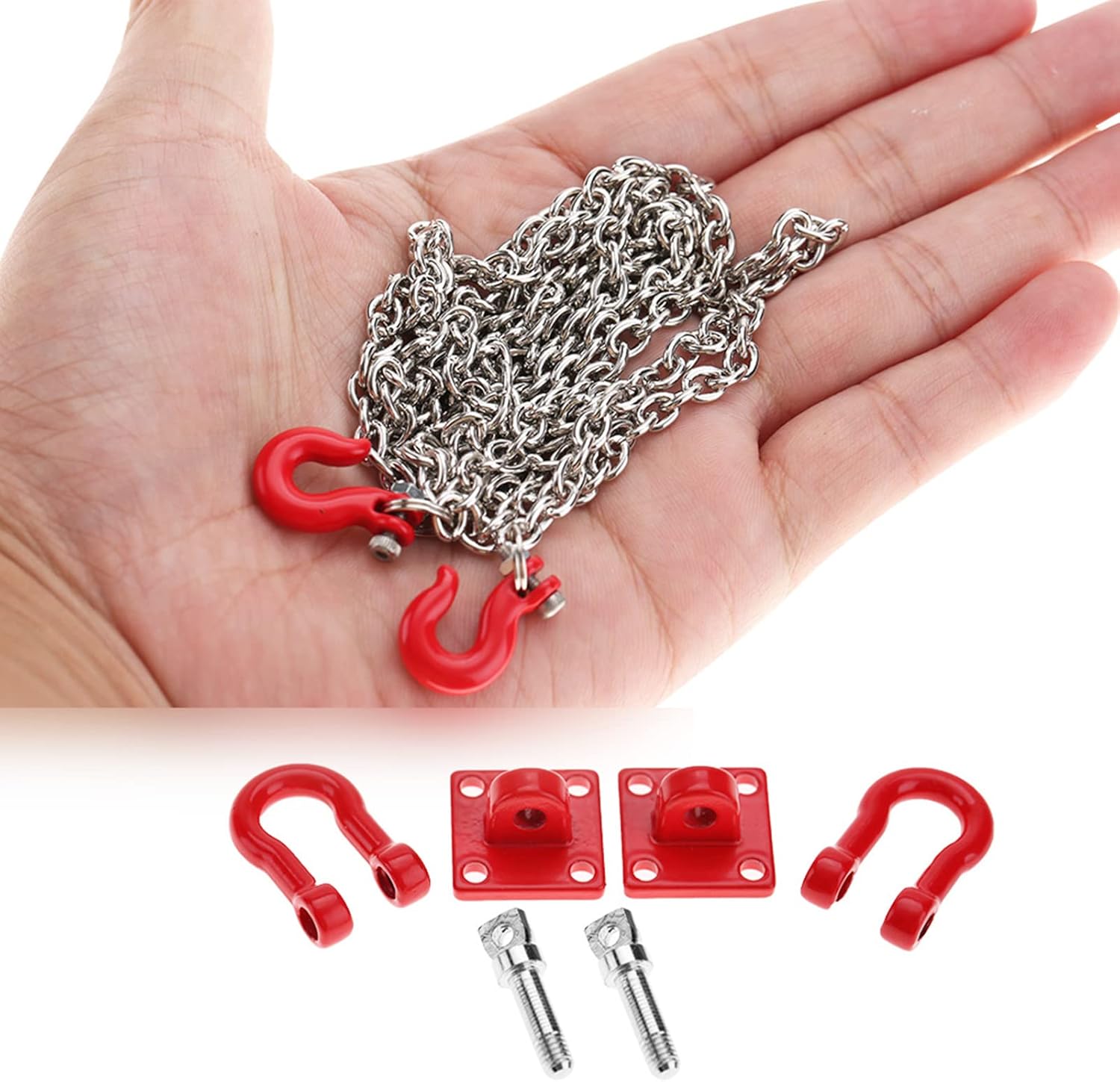 FOSA Cadena de gancho de remolque a control remoto para autos RC a escala 110, gancho de remolque en forma de U, piezas de montaje de metal para