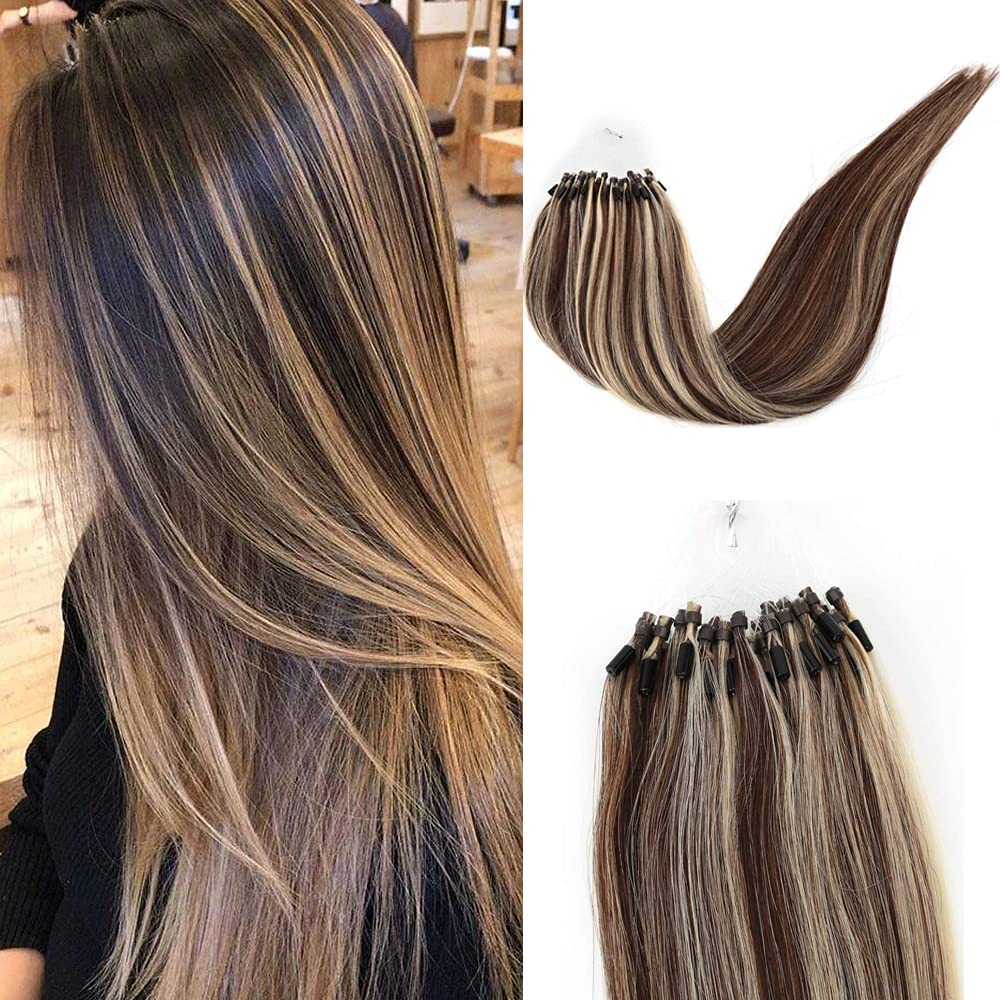 Kun Na – Extensiones de cabello humano Remy con microanillos y sedosas, lacio, 0.04 ozhebra, 1.76 oz (18 pulgadas, #P4613)