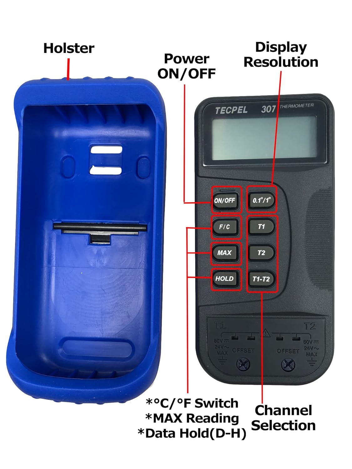 Termómetro digital DTM-307 con sonda de sensor de termopar tipo 2 k (TPK-01)