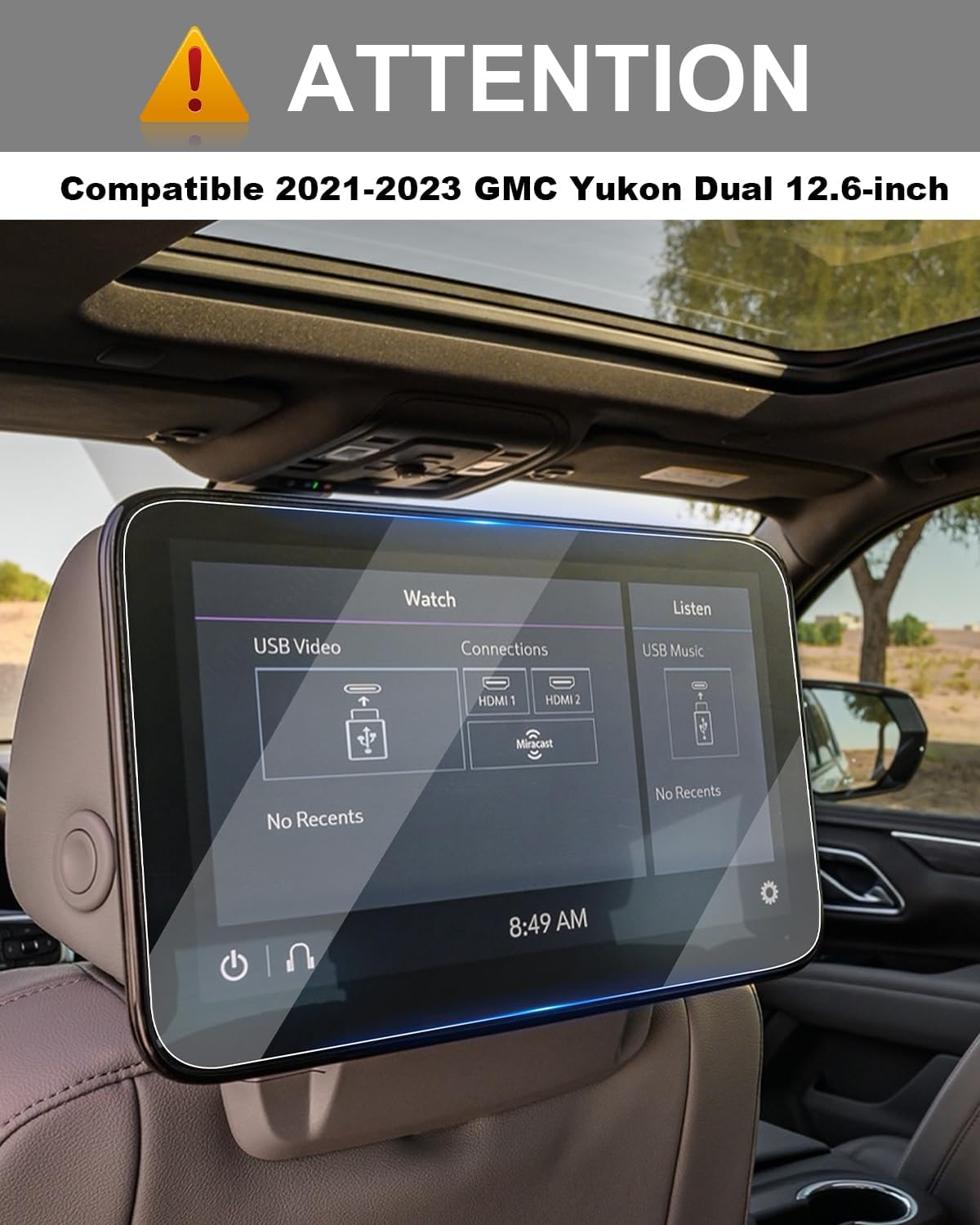 YEE PIN Protector de pantalla trasera GMC Yukon 2023 para GMC Yukon 20212022 2023 2023 Dual 12.6 pulgadas para asiento trasero multimedia pantallas