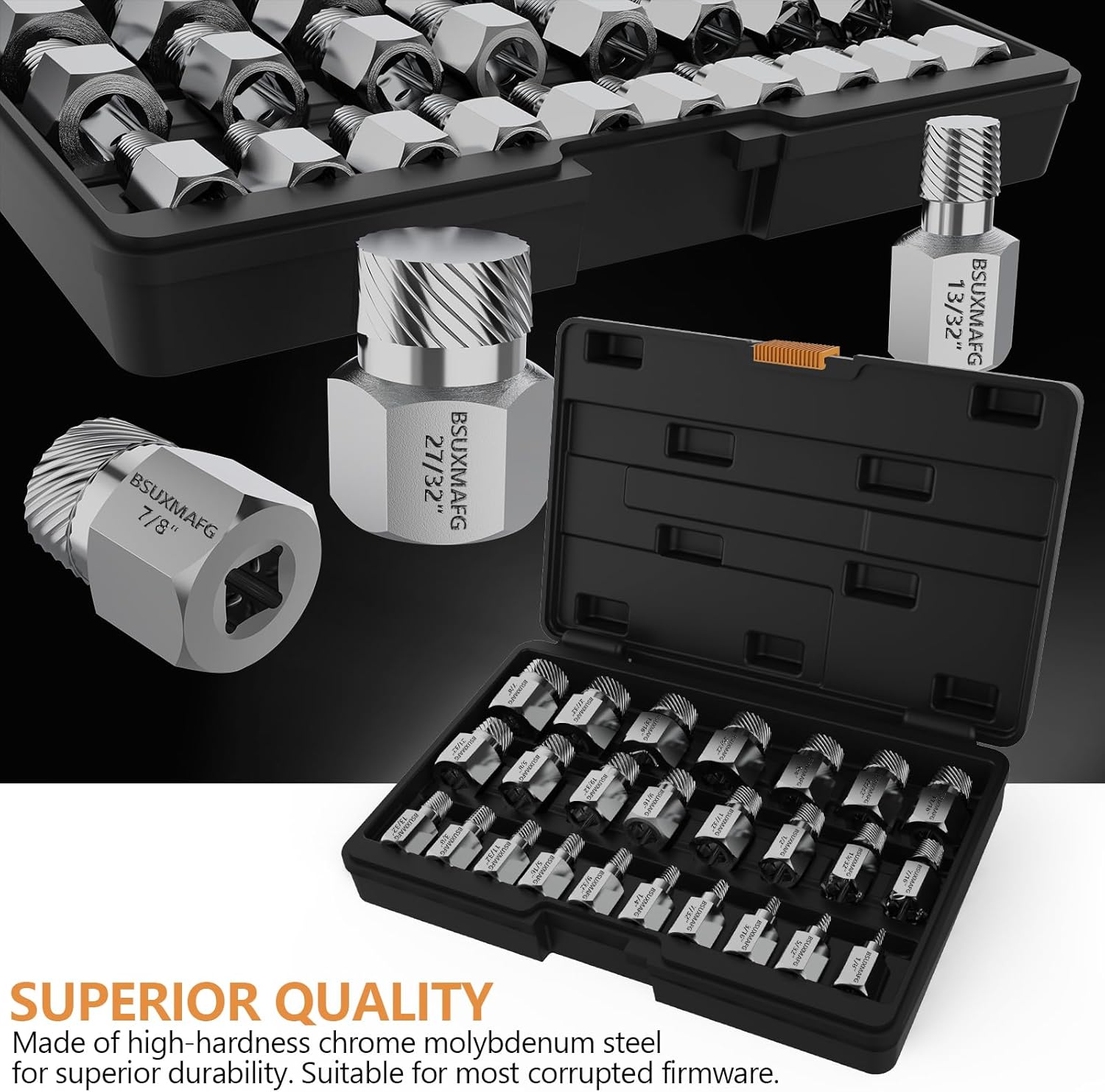 BSUXMAFG Juego de extractor de tornillos mejorado, 25 piezas de 38 pulgadas de accionamiento fácil de sacar, multilínea, para quitar pernos rotos,