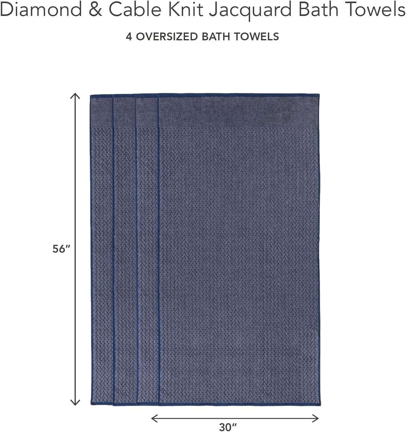 Texere – Juego de toallas de baño 100 % algodón orgánico jacquard de 21.16 ozm, extra absorbentes, de secado rápido y felpa (cable, azul estate, 4