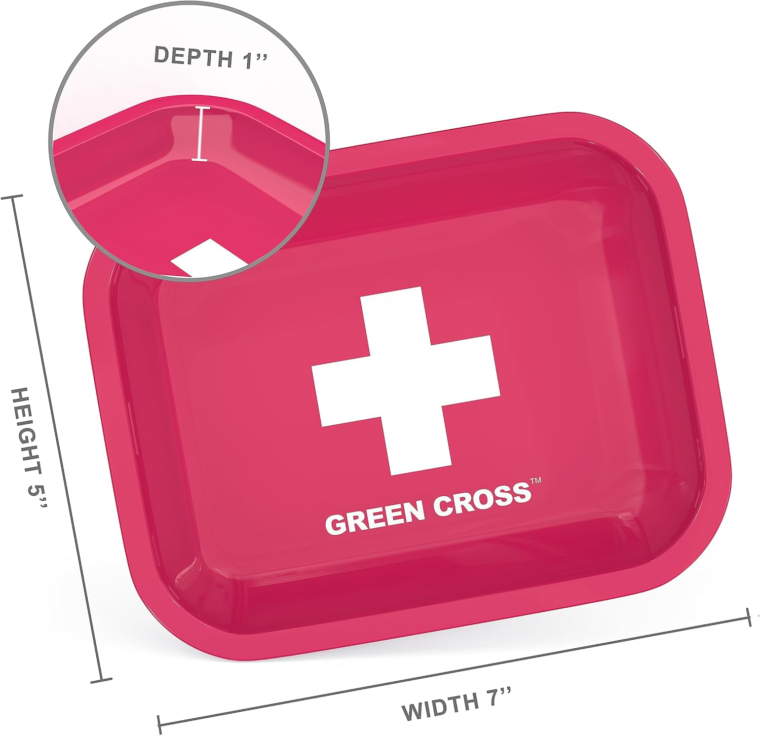 GREEN CROSS Bandeja rodante rosa, bandeja de servir pequeña bandeja de metal para cocina, bordes curvos, superficie lisa, ideal para el hogar y
