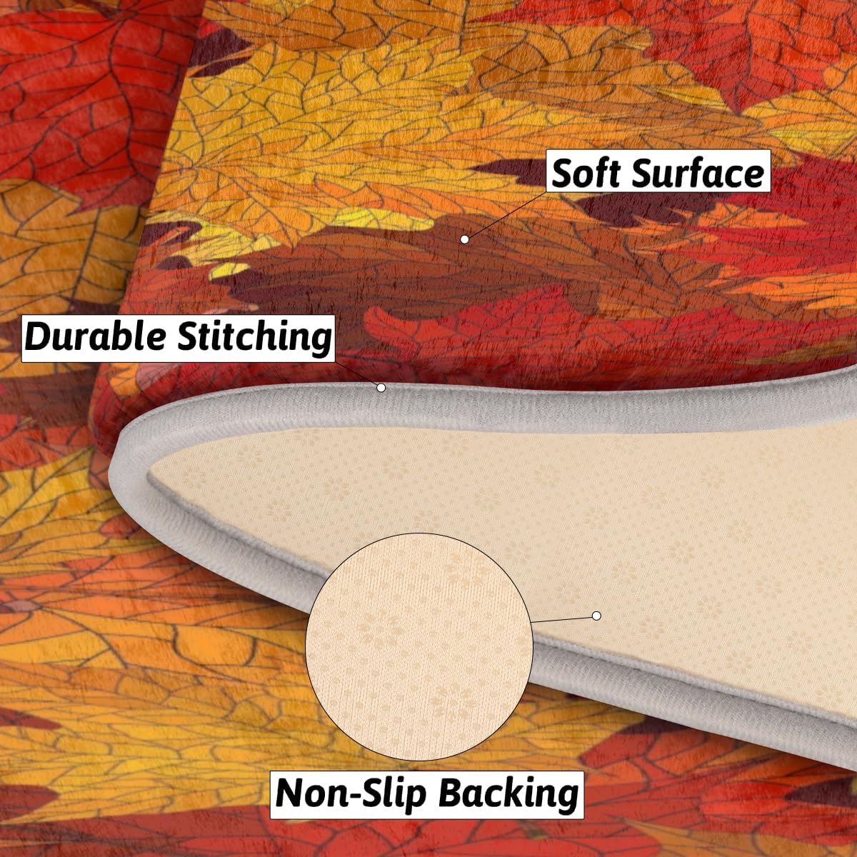 Fall Maple Memory Foam Bathroom Rug Runner Soft Cozy Bath Rug Water Absorbent Non-Slip Bathroom Mat Thick Velvet Shower Mat Bath Mat for Bathroom