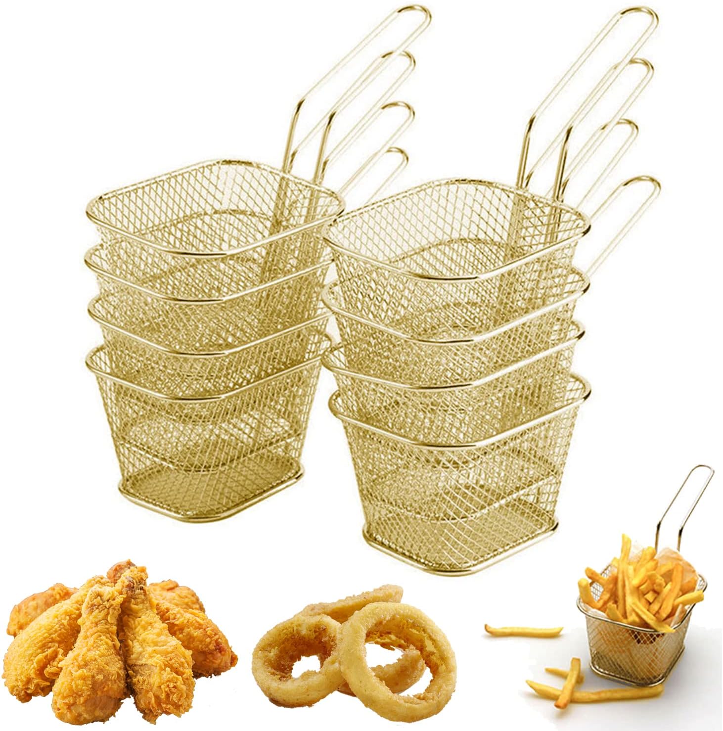 MIIIM 8 cestas cuadradas para papas fritas de 4 pulgadas, cestas de presentación de alimentos fritos con asa soporte para papas fritas para cocina,