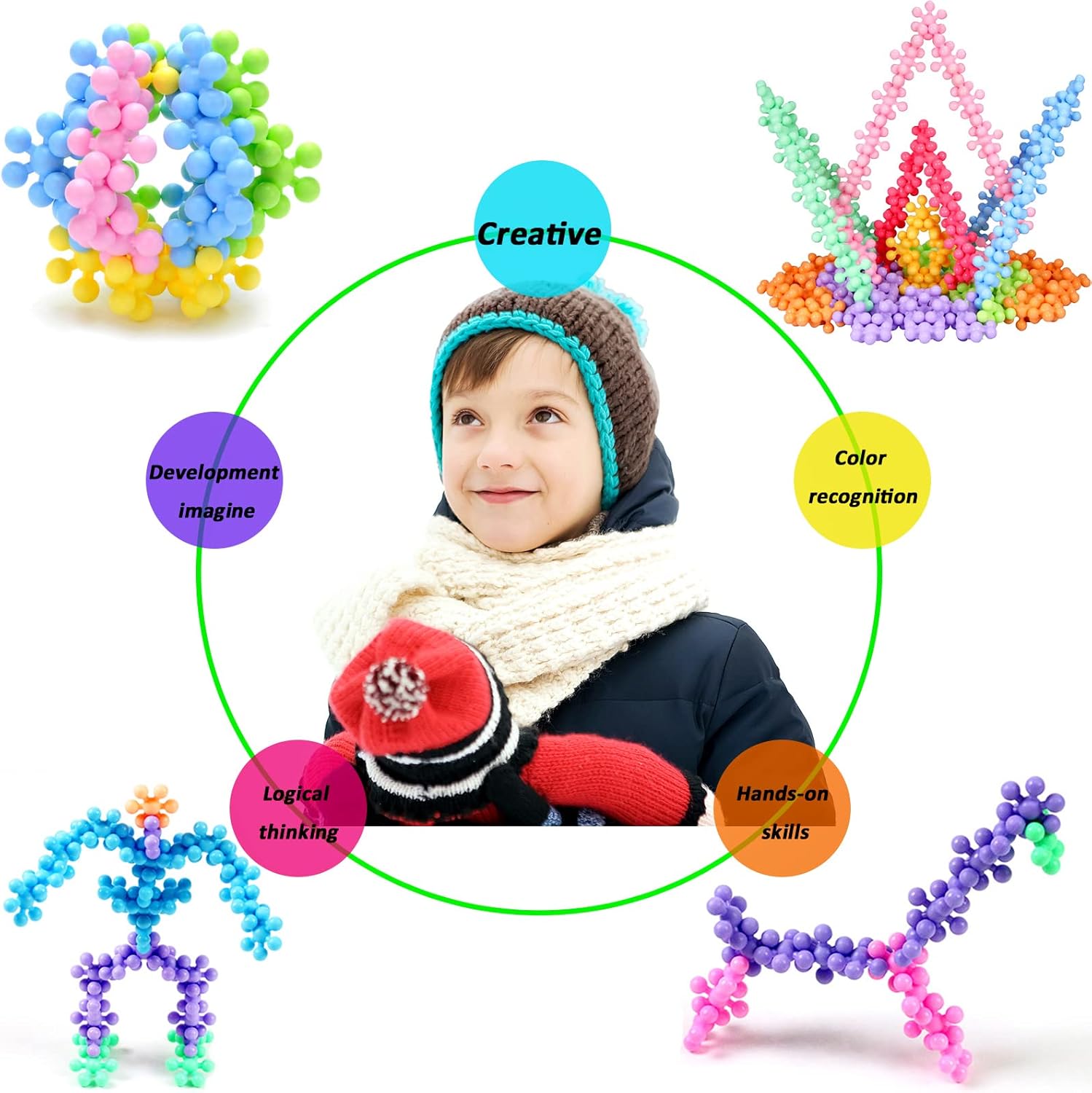 EXBEPE Bloques de construcción entrelazados, 300 piezas, color macarrón, juego STEM para niños, ladrillos de construcción de ciruela, lluvia de