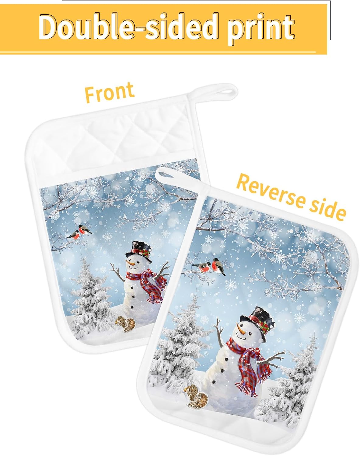 Winter Snowman 3Pcs Pot Holders for Kitchen,Non Slip & Heat Insulation Terry Cloth Potholder Set with Pocket,Thick Hot Pad Oven Mitts Trivet Coaster