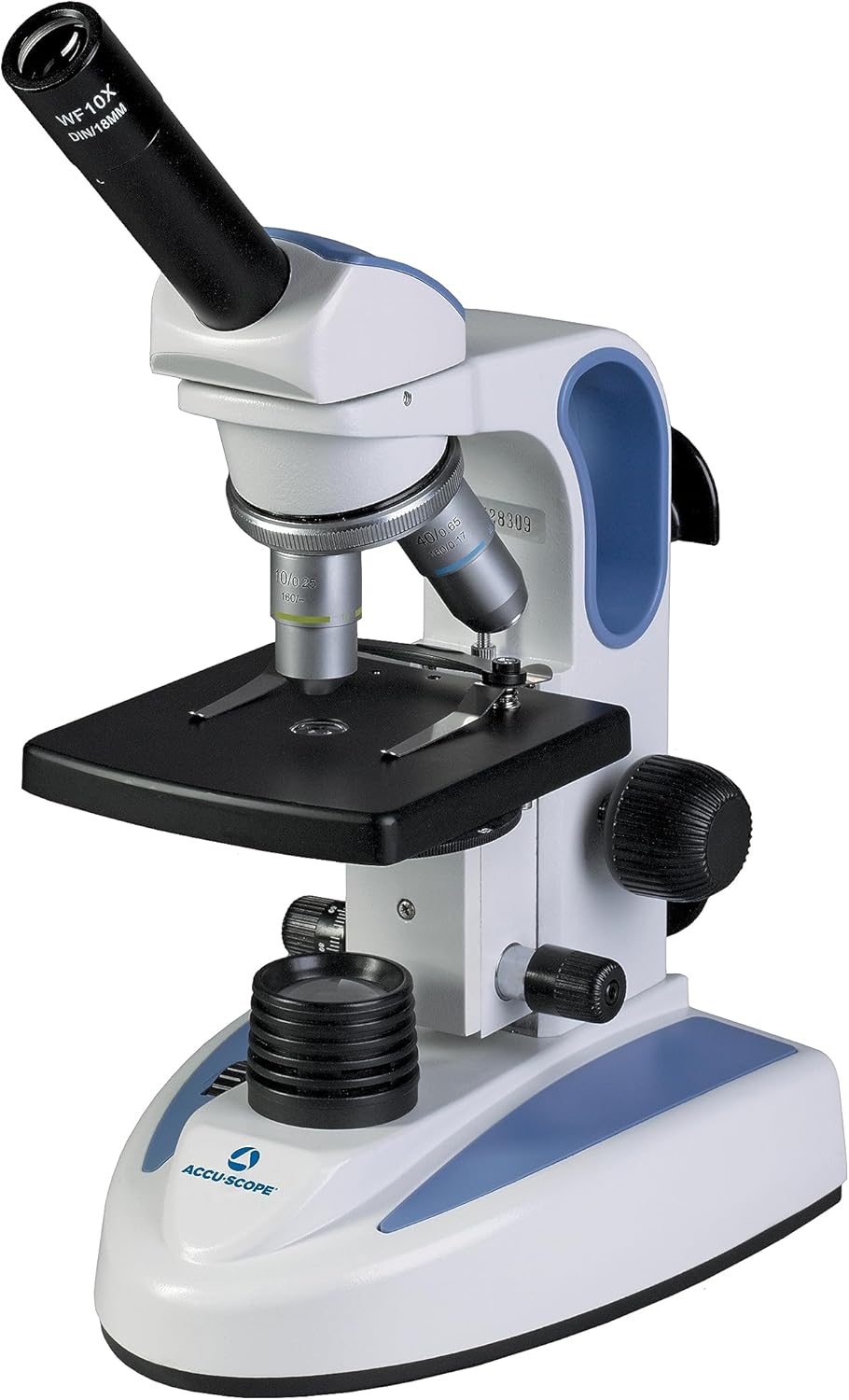 Accu-Scope Microscopio compuesto EXM-150 – Cabeza monocular, aumento 40-400X, diafragma de disco, iluminación LED inalámbrica, microscopio biológico