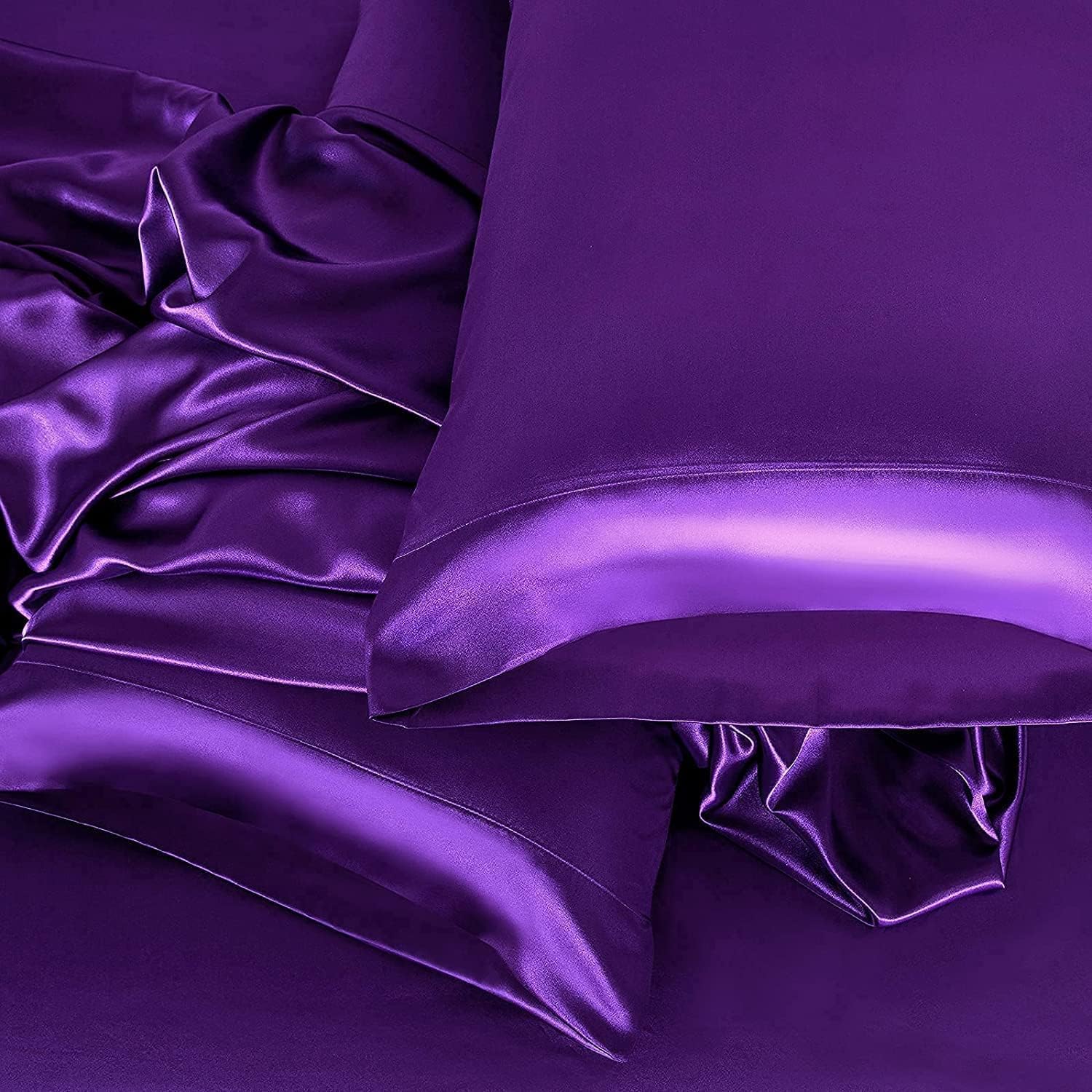 Homiest Juego de sábanas de satén de 5 piezas para cama ajustable, juego de ropa de cama de satén sedoso de lujo con bolsillo profundo, 2 sábanas