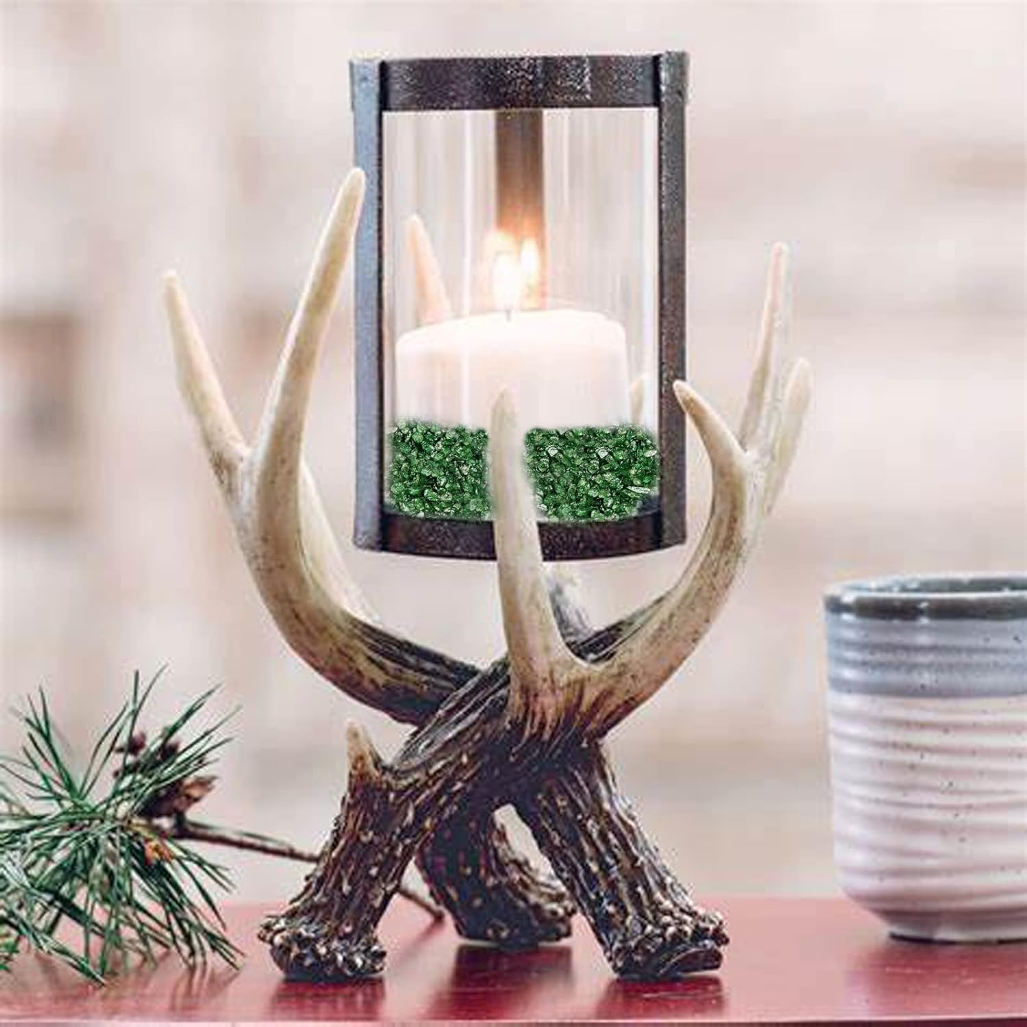 Piedras de terrario de cristal triturado verde de 1.3 libras para arte de resina, manualidades, decoración de Navidad, dispersos de mesa, cubierta