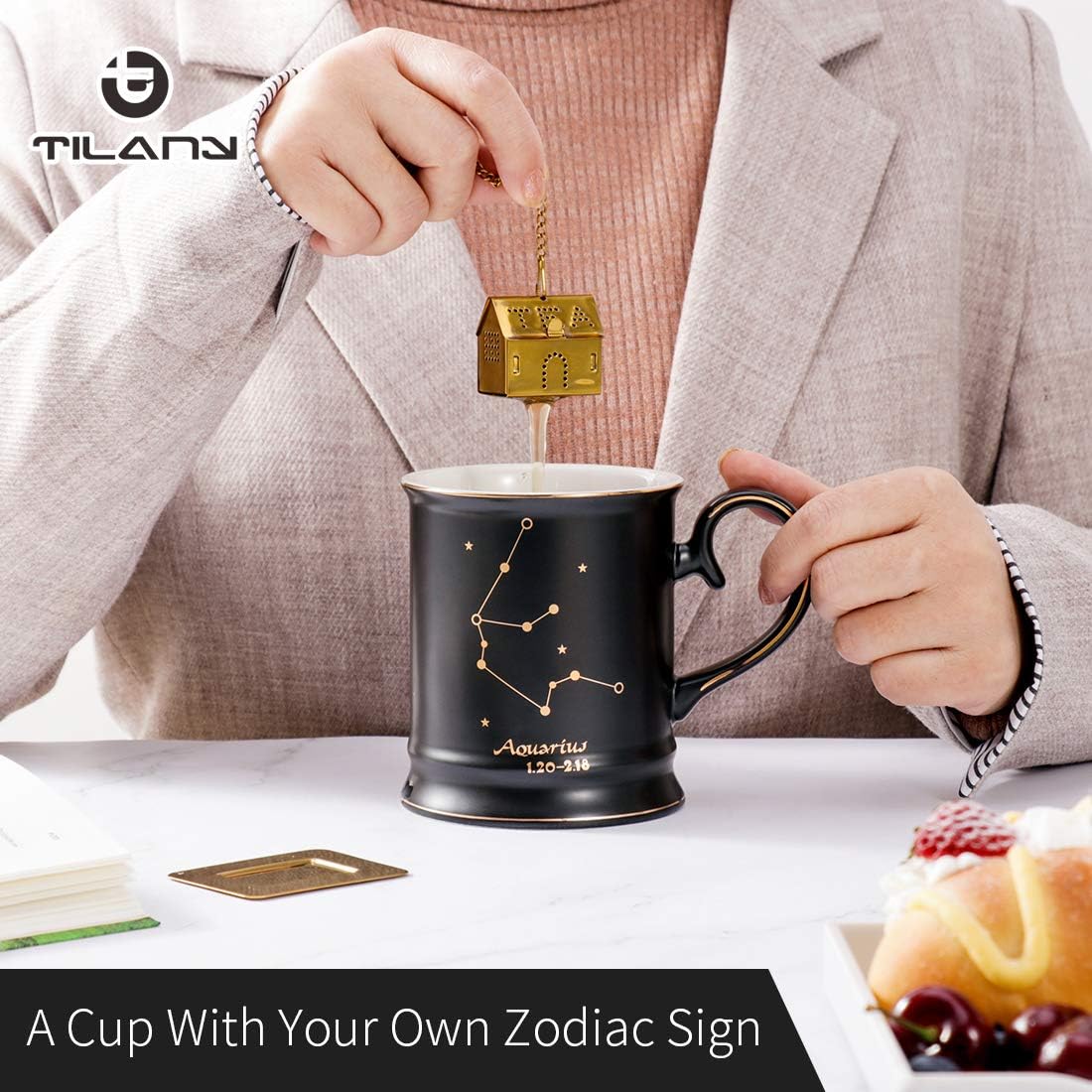 Adorable taza de café de cerámica  Hermoso juego de tazas de té de 14 onzas con infusor y cuchara a juego  Taza grande de cerámica  Apta para