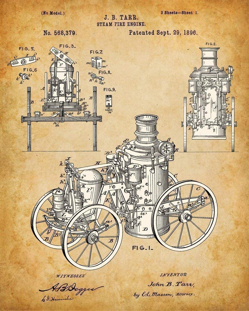 Original Fire Fighter Patent Art Prints – Set of Four Photos (8×10) Unframed – Makes a Great Fire Station Decor and Gift Under $20 for Firefighters