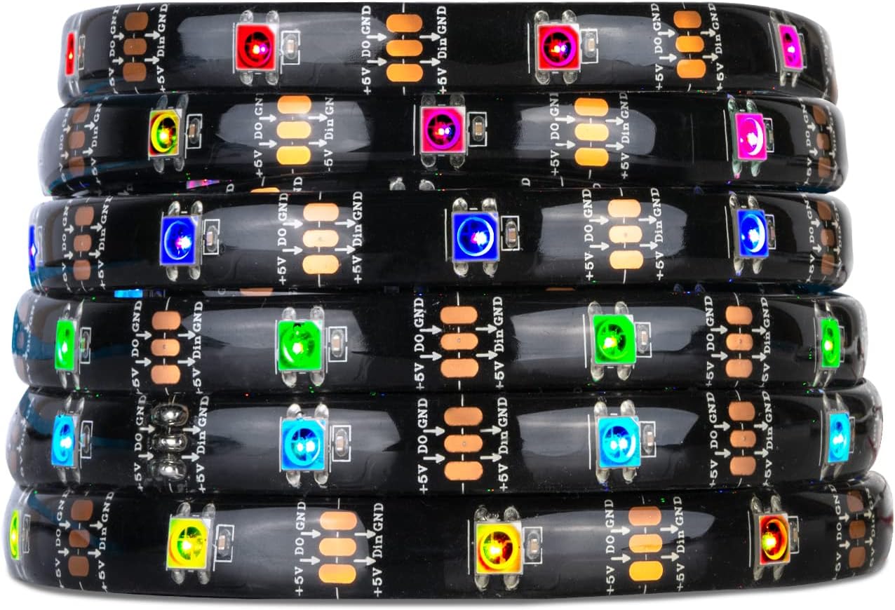 SEZO WS2812B Tira de luz LED 16.4FT 30PixelM 150LEDs DC5V Tira de LED direccionable individual SMD5050 RGB Color de ensueño Tira de luz LED