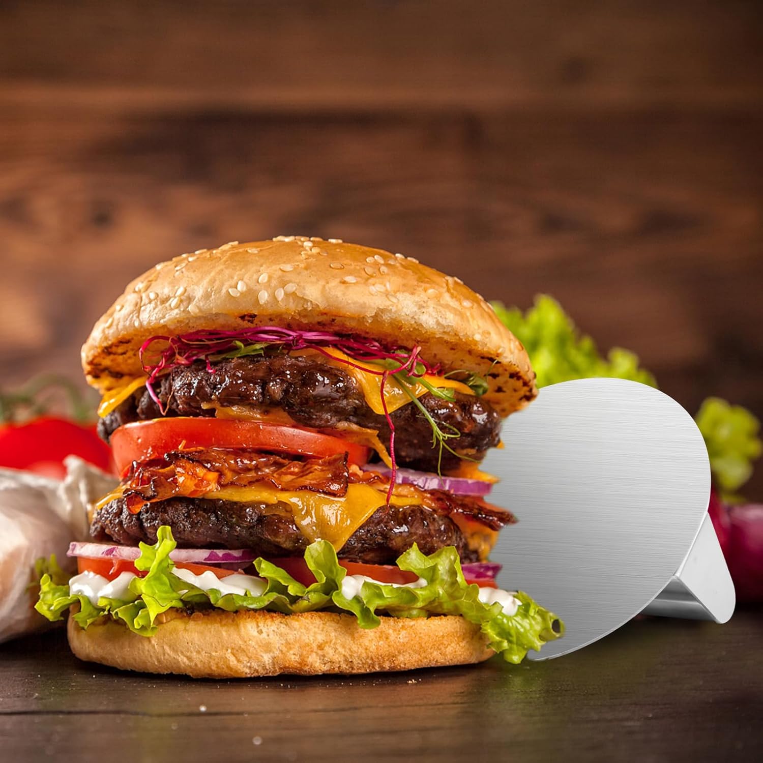 ALLTOP Smash – Prensa de hamburguesas antiadherente de acero inoxidable para plancha plana, parrilla, barbacoa, cocina, herramienta redonda grande