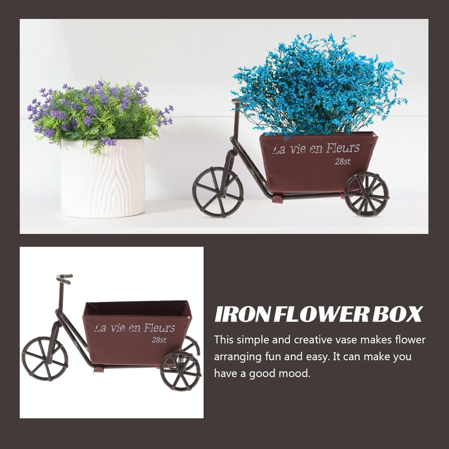 Yardenfun Caja Carretilla Maceta Maceta Carro Jardinera Carro Jardinera Carro Suculenta Maceta Micro Paisaje Macetero Maceta Soporte Metal Flower