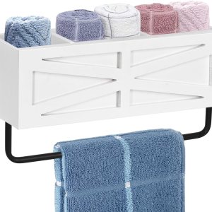 Toallero de madera para montaje en pared, soporte para secador de pelo de granja con toallero, organizador de herramientas para el pelo montado en Toallero de madera para montaje en pared, soporte para secador de pelo de granja con toallero, organizador de herramientas para el pelo montado en