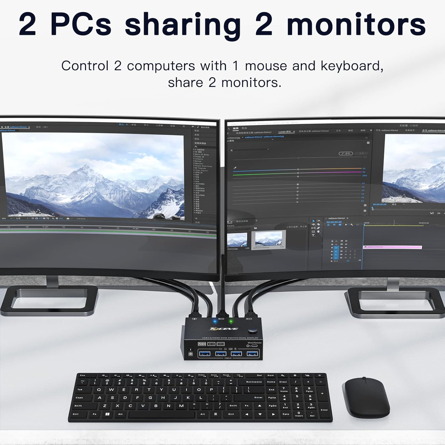 Interruptor KVM USB 3.0 HDMI Dual Monitor, Conmutador de pantalla extendida HDMI USB para 2 computadoras, 2 monitores y 4 puertos USB 3.0, con