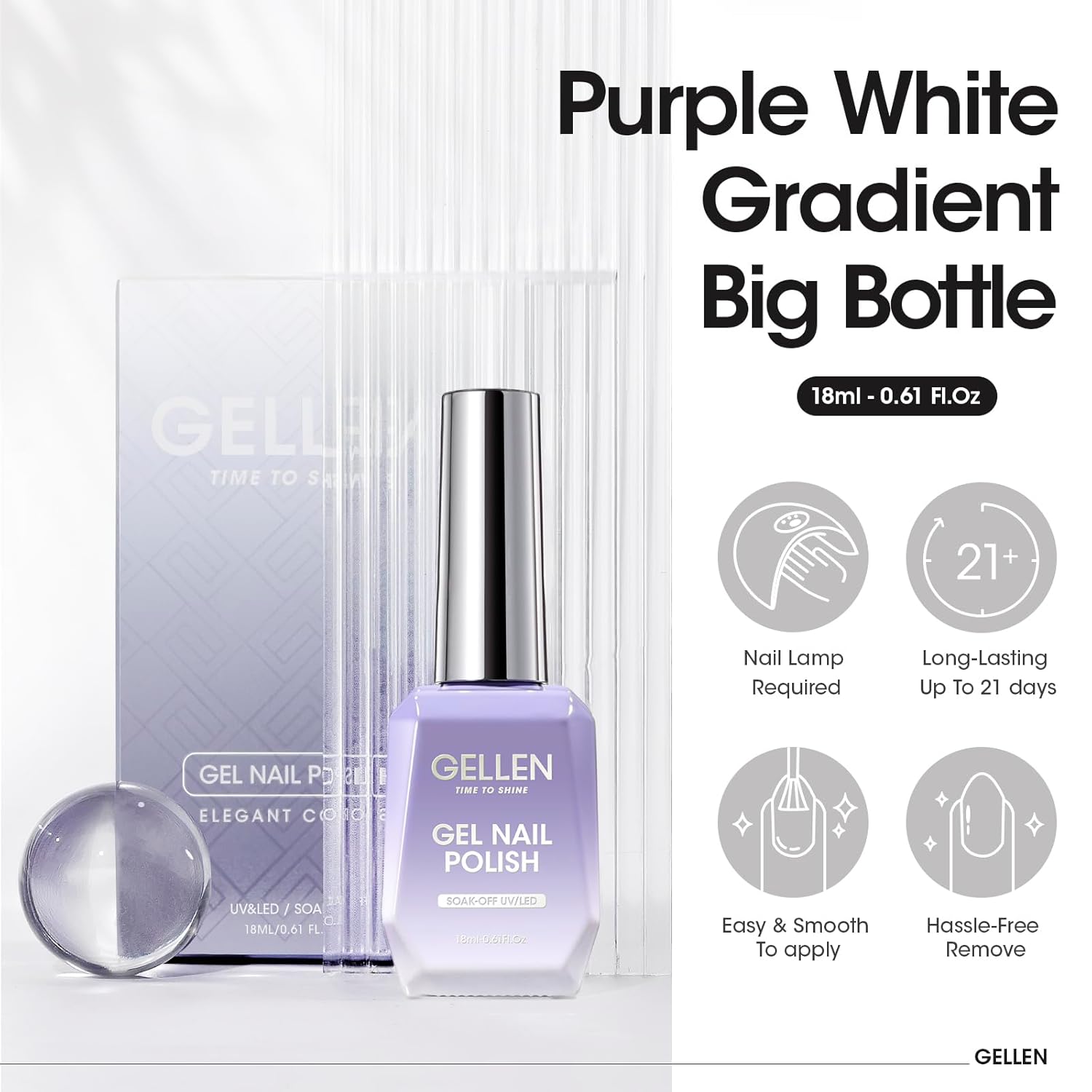 Gellen Esmalte de uñas de gel de gelatina blanco con purpurina, esmalte de uñas blanco brillante para regalo, kit de manicura de uñas LED para salón