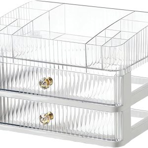 VEMURE Organizador de maquillaje con 2 cajones, vitrina de cosméticos para dormitorio, baño, tocador, soporte de almacenamiento de escritorio de VEMURE Organizador de maquillaje con 2 cajones, vitrina de cosméticos para dormitorio, baño, tocador, soporte de almacenamiento de escritorio de