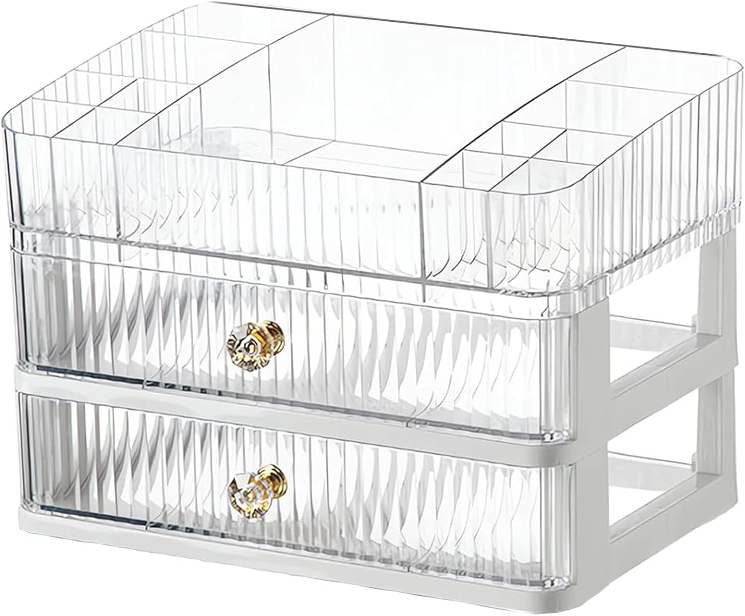 VEMURE Organizador de maquillaje con 2 cajones, vitrina de cosméticos para dormitorio, baño, tocador, soporte de almacenamiento de escritorio de