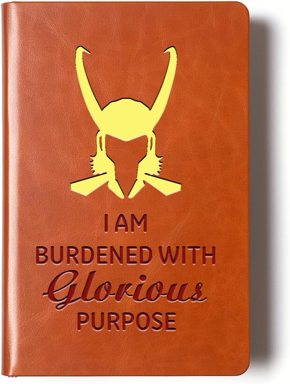 Loki – Cuaderno de cuero con texto en inglés “I Am Burdened With Glorious Purpose Leather Boodened With Glorious Purpose (loki + dorado)