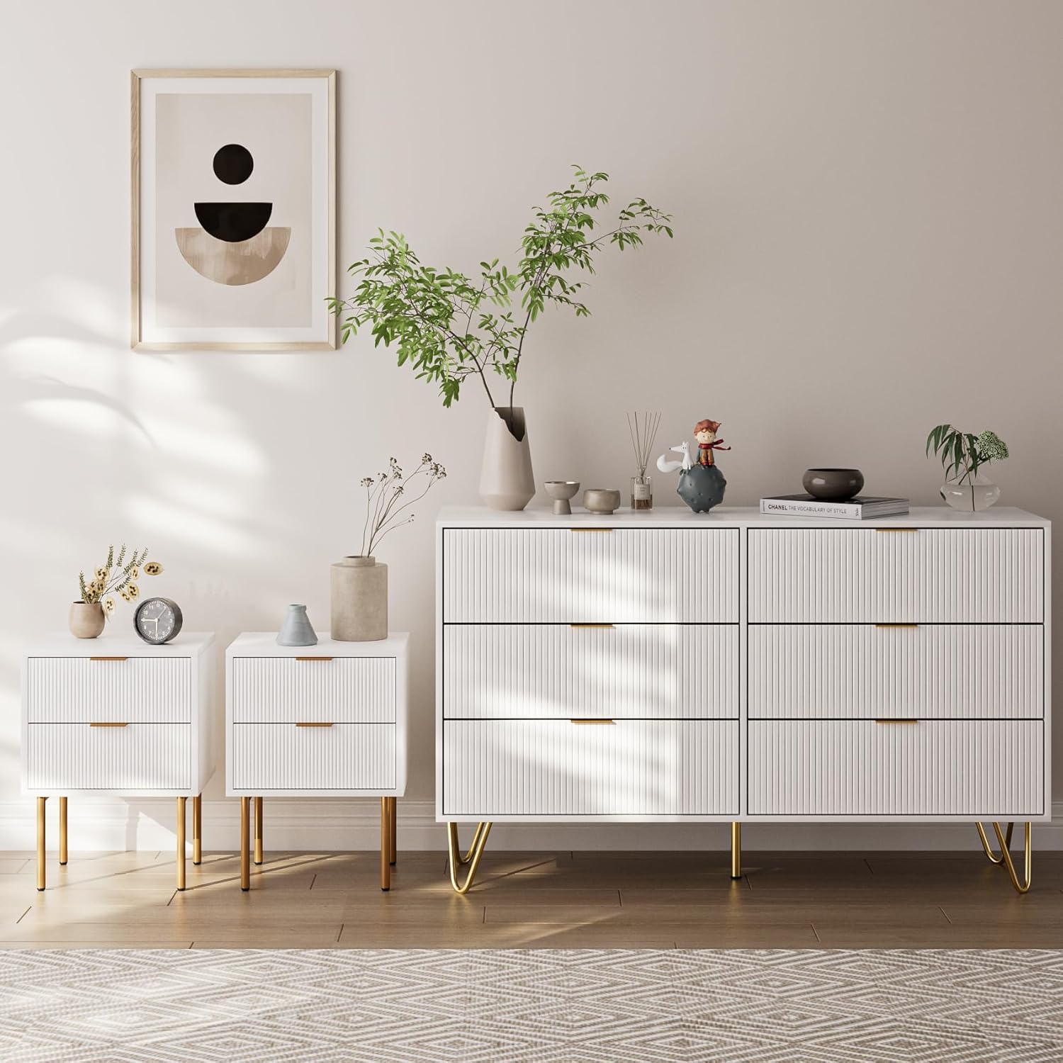 Cómoda de 6 cajones, cajón, armario de almacenamiento alto con patas de metal, cómoda grande para dormitorio, sala de estar, armario, pasillo, rayas