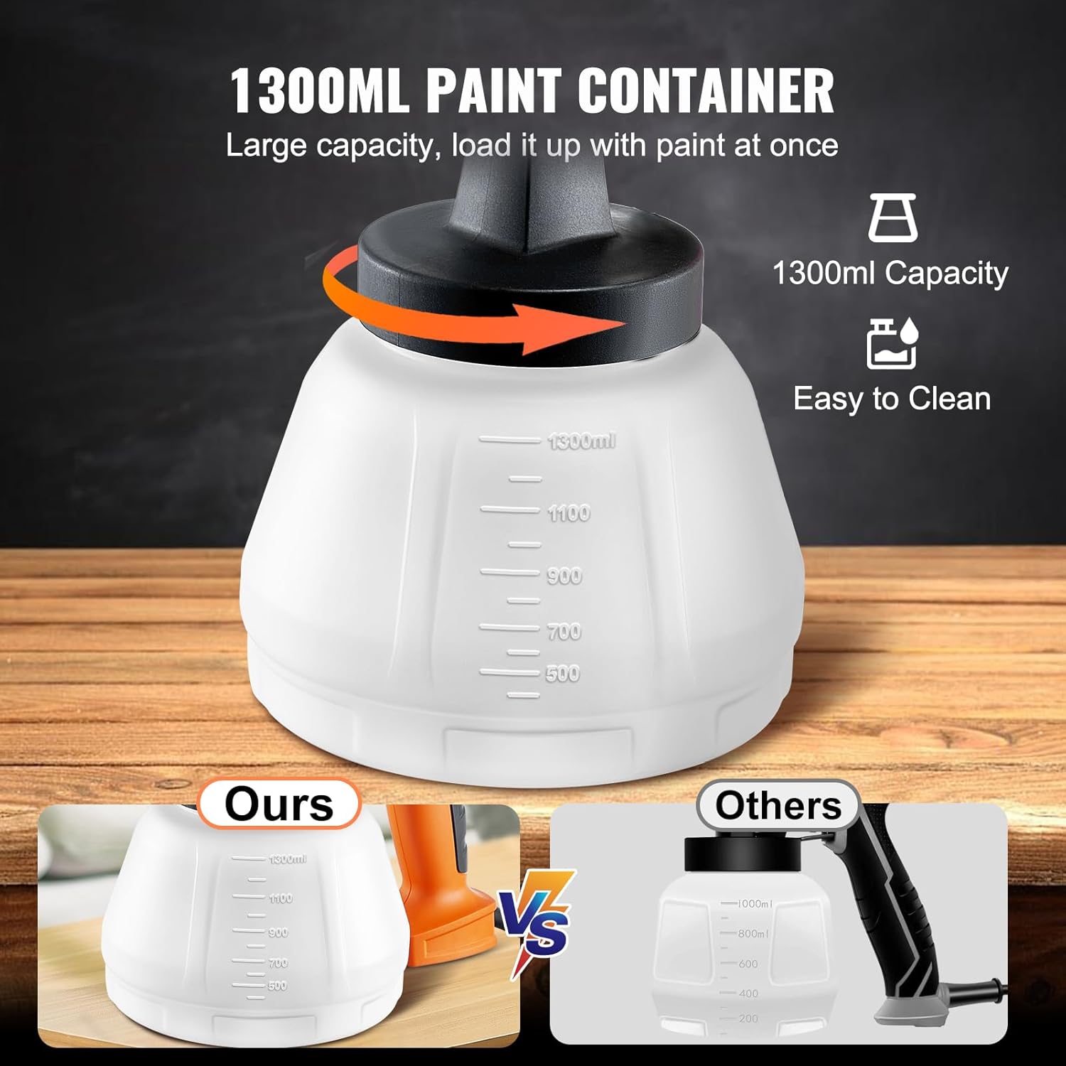 VEVOR Pulverizador eléctrico de pintura con contenedor de 44.0 fl oz, pistola de pulverización HVLP de 700 W con 5 boquillas de cobre, ideal para
