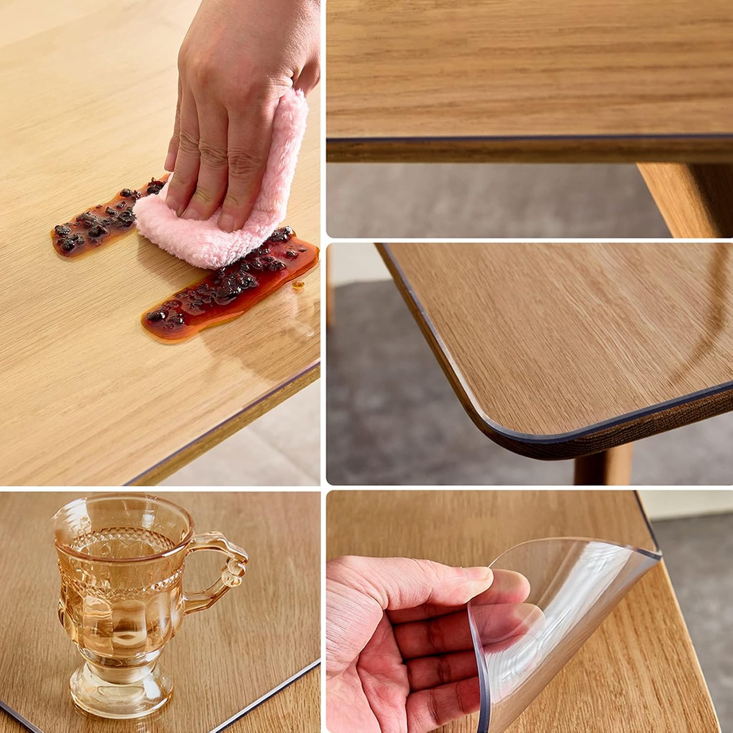 Protector transparente de PVC para mesa, impermeable, a prueba de aceite, cubierta de plástico grueso para mesa de comedor de 0.079 pulgadas,