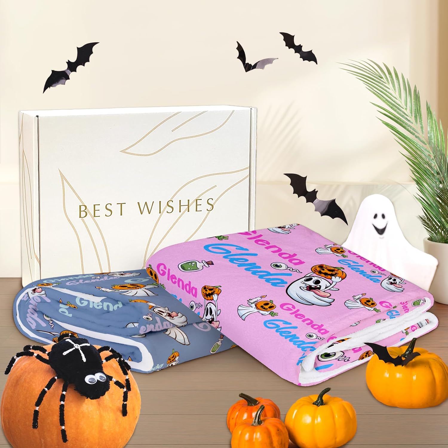 Manta de Halloween personalizada para niñas, manta de bebé personalizada para niños con nombre, manta personalizada súper suave para niños,