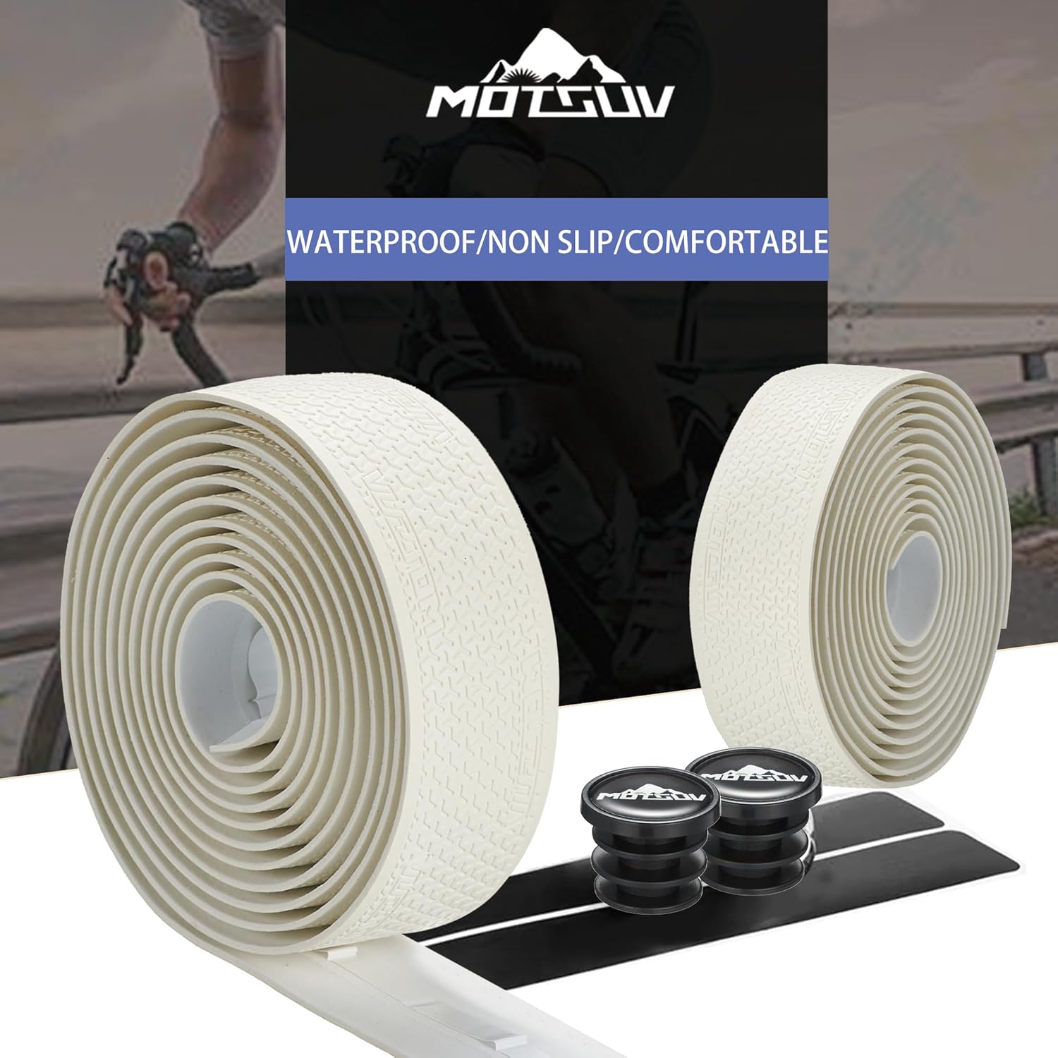 VXM Cinta de manillar de bicicleta, cinta de barra de bicicleta de carretera, piel sintética + EVA, agarre para mango de ciclismo, 2 rollos (blanco)