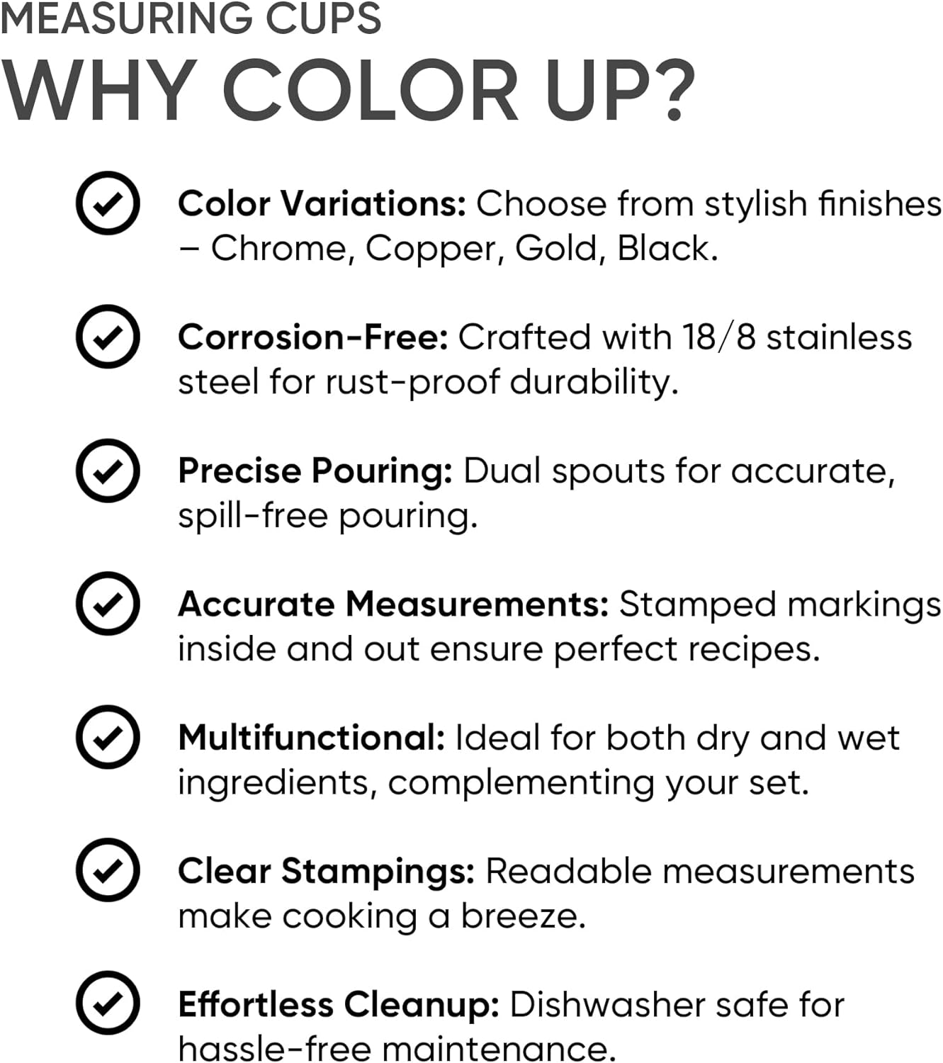 Color Up Taza medidora prémium de 2 tazas (16.2 fl oz), acabado negro de acero inoxidable, construcción de una pieza, apta para lavavajillas,
