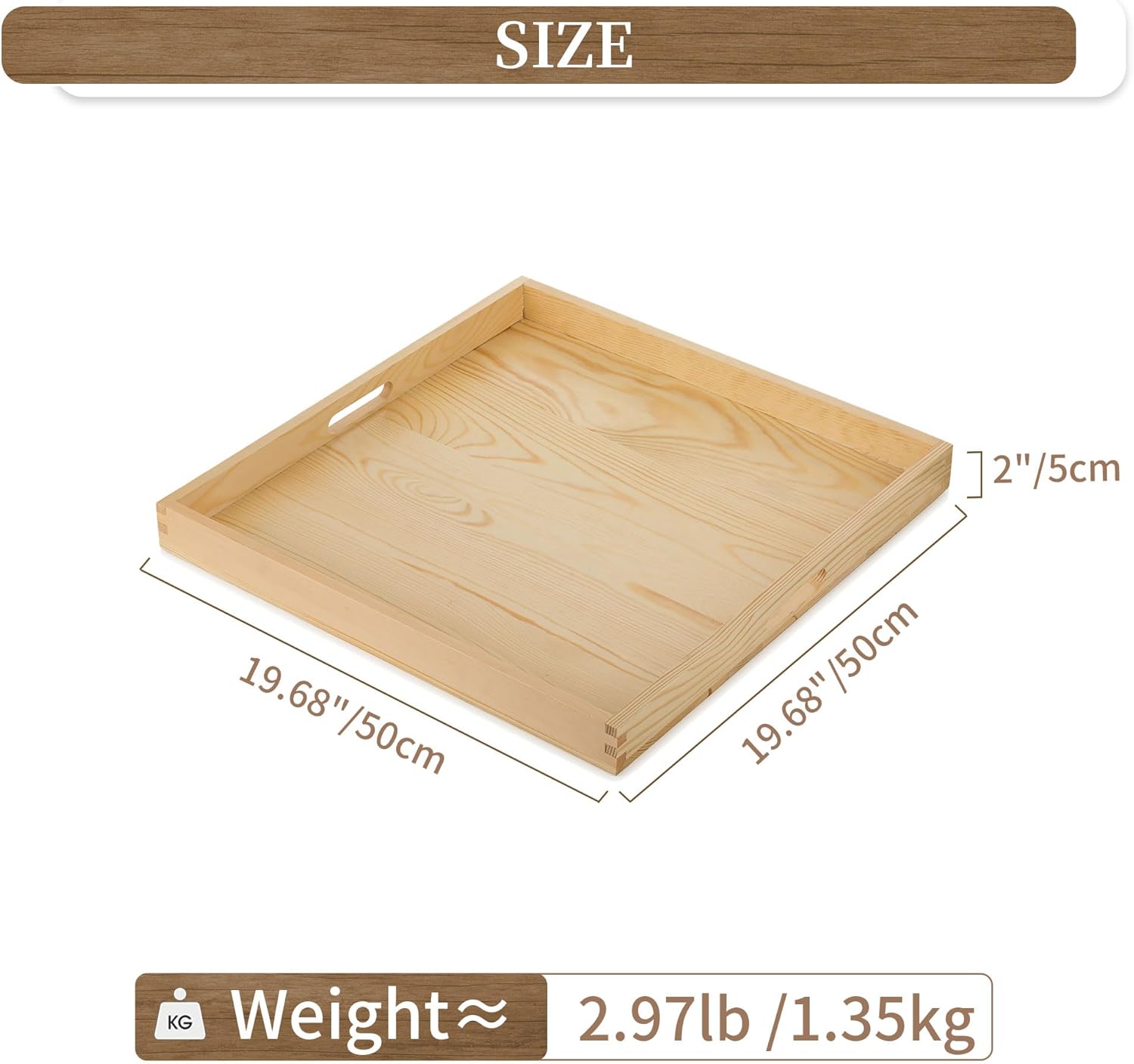 Hanobe Bandeja otomana cuadrada grande bandeja extra grande para servir con asas, bandejas decorativas de madera rústica, mesa auxiliar, decoración
