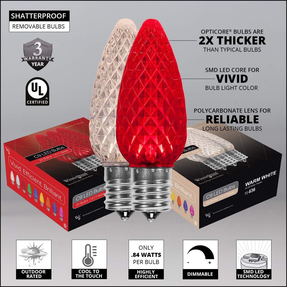 Luces LED navideñas comerciales C9 OptiCore para exteriores  Guirnalda de luces de navidad de alta resistencia cable verde