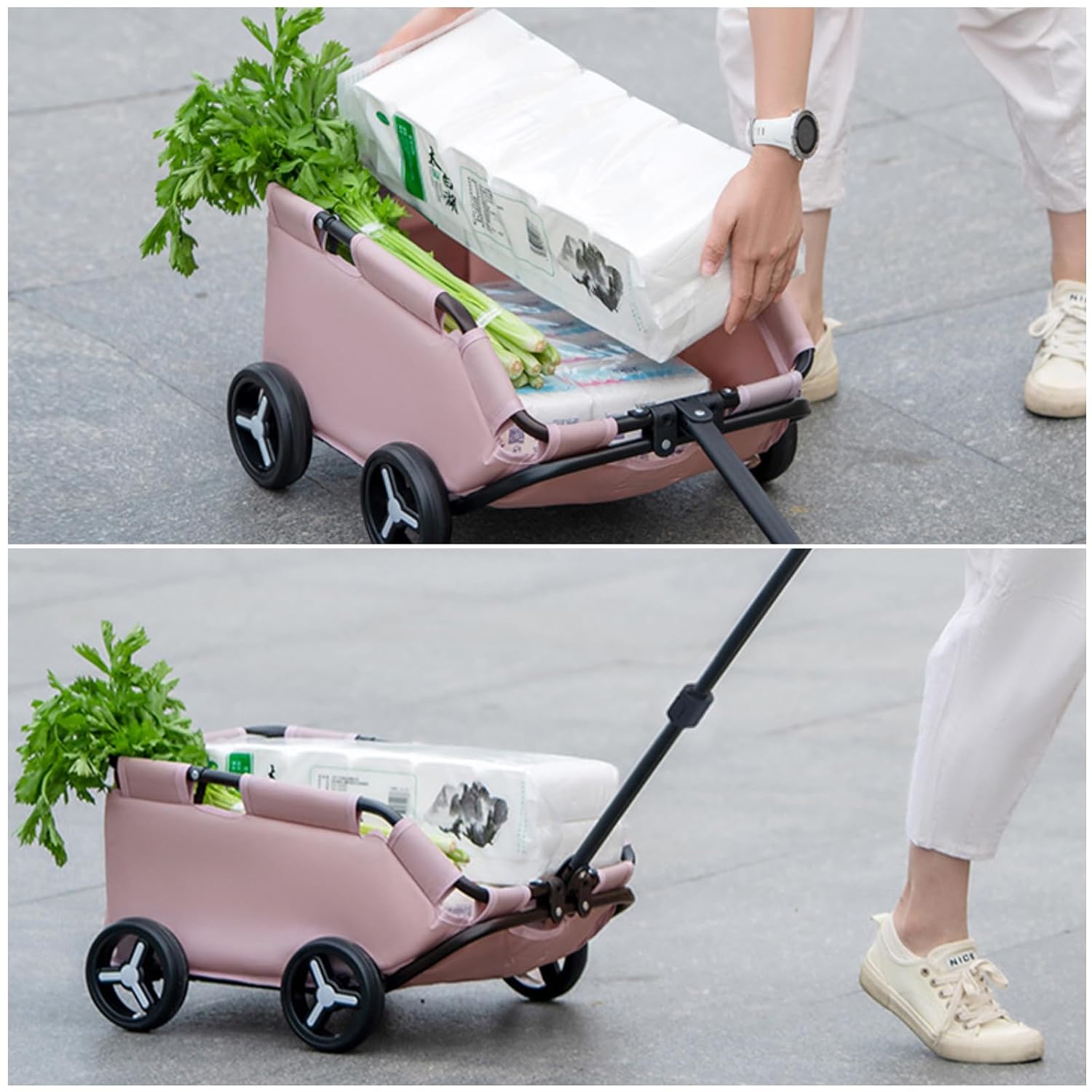Cochecito para perros con 4 ruedas, plegable, para mascotas, para viajes, compras, caminar, jugar para perros pequeños, gatos (rosa)