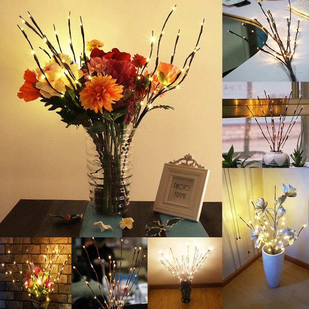 Lxcom Lighting Luces LED de rama, paquete de 3 unidades, 20 luces LED decorativas, funciona con pilas, con temporizador, ramas iluminadas, ramas