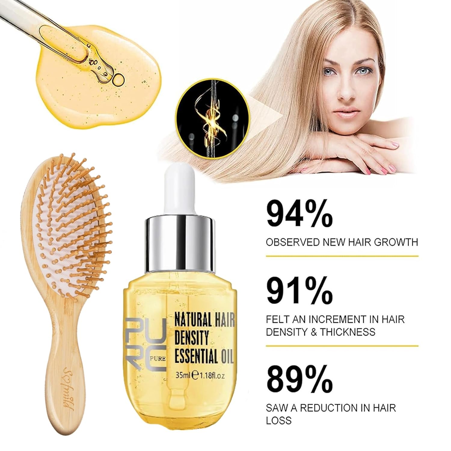 Sofmild Aceite esencial para el crecimiento del cabello, juego de cepillos para el cabello con suero para el crecimiento del cabello para cabello