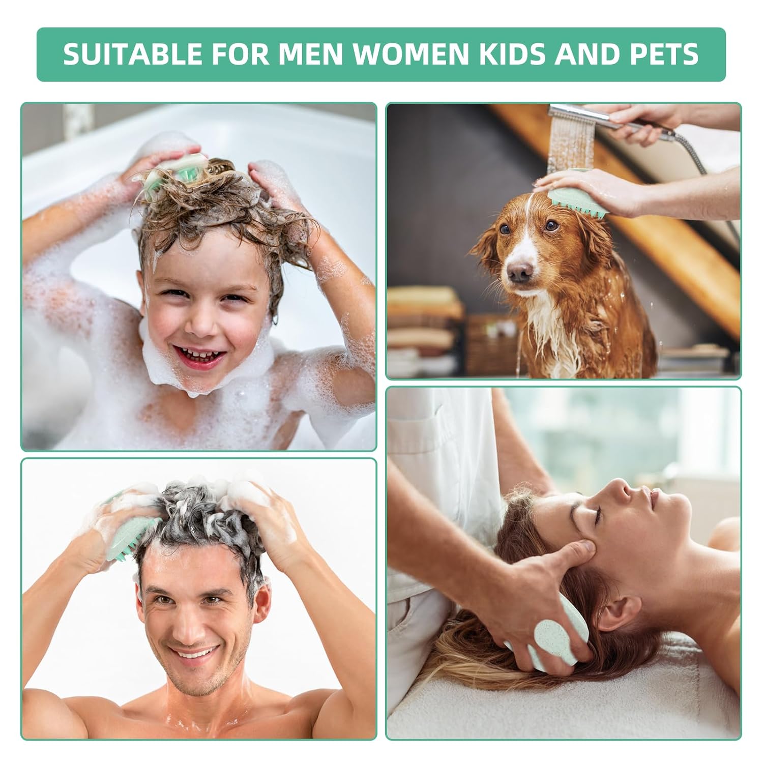 Lilovbesa Cepillo masajeador de cuero cabelludo, cepillo exfoliante de cabeza con cerdas de silicona suaves para mujeres, hombres, niños, mascotas,