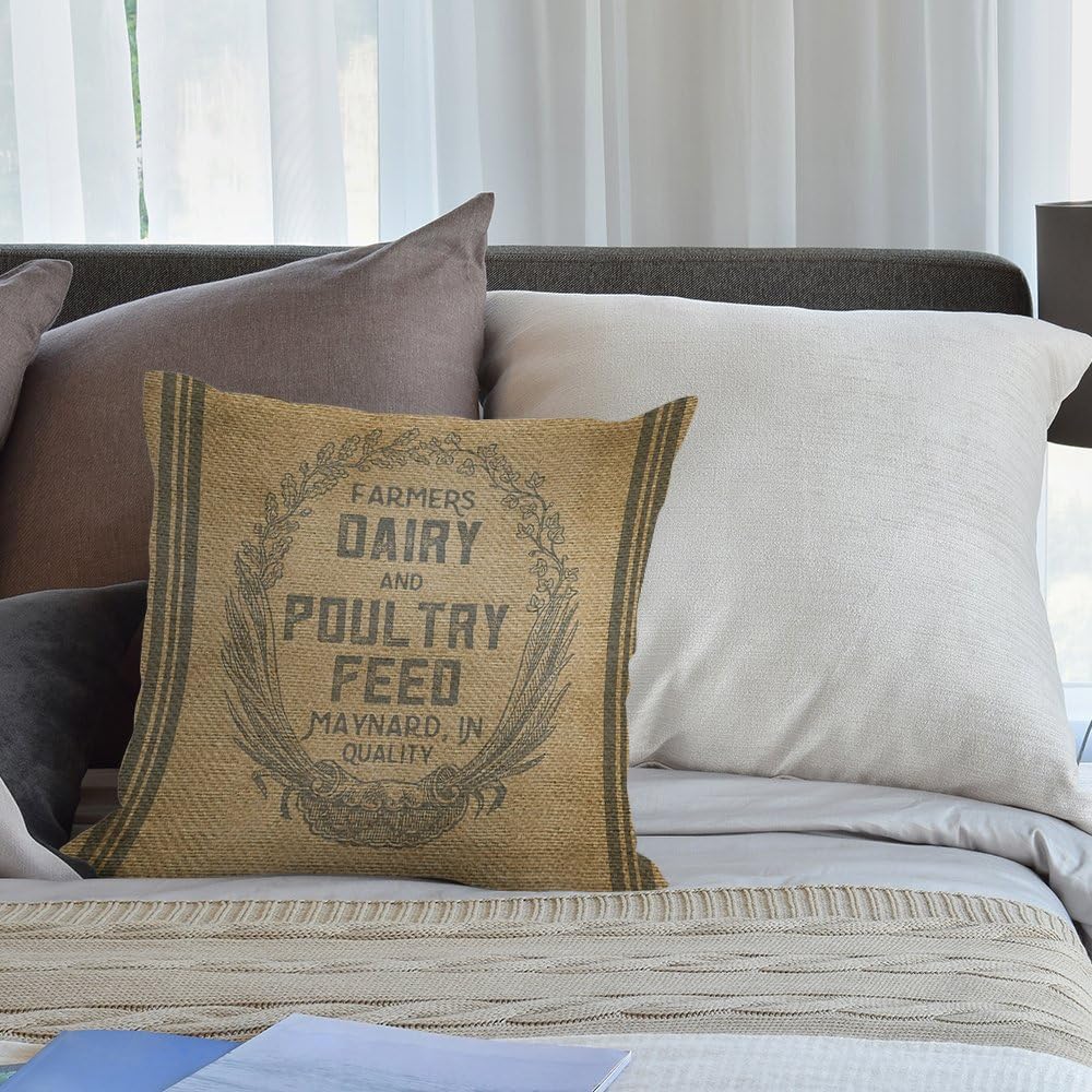 HGOD DESIGNS Funda de almohada vintage de arpillera, saco de alimentación de algodón y lino, funda de cojín cuadrada estándar para hombres y