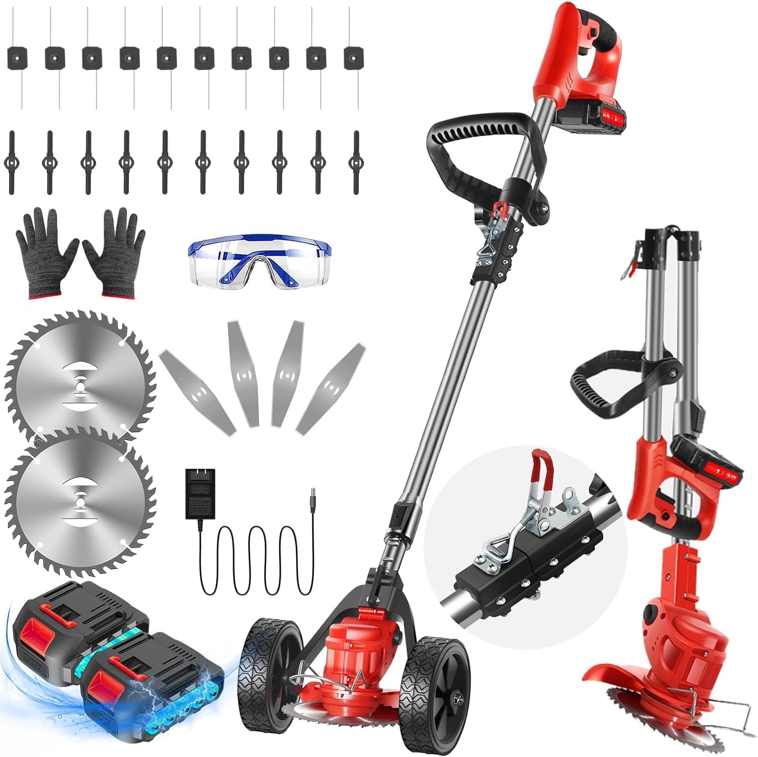 Wacker inalámbrico de malezas, desbrozadora eléctrica de batería, cortadora de cuerda, herramienta de césped, podadora de arbustos de 2.0 Ah con