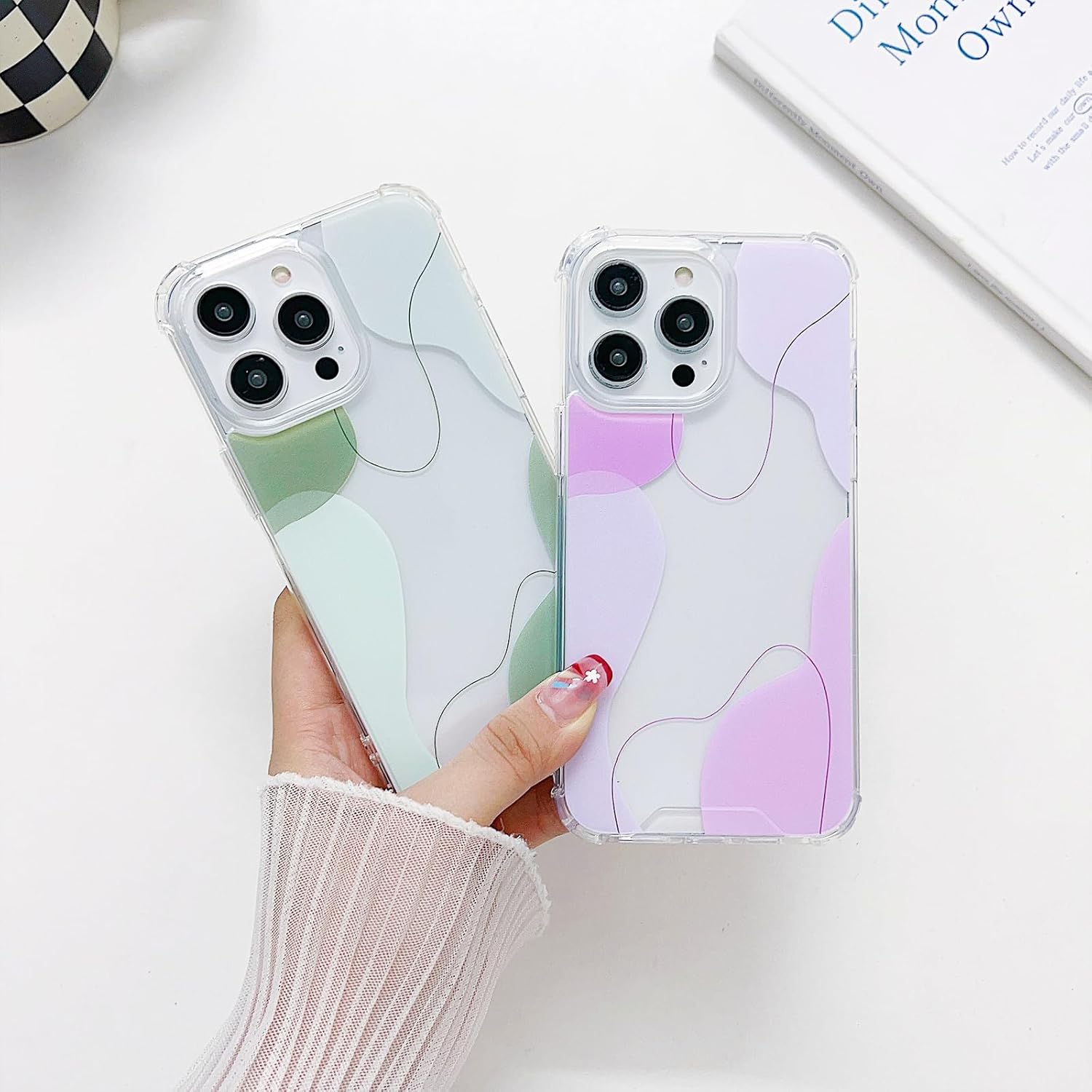 Diseñada para iPhone 14 Pro Max, bonito patrón ondulado de corazón pintado para mujeres y hombres, borde de TPU suave, protección trasera de