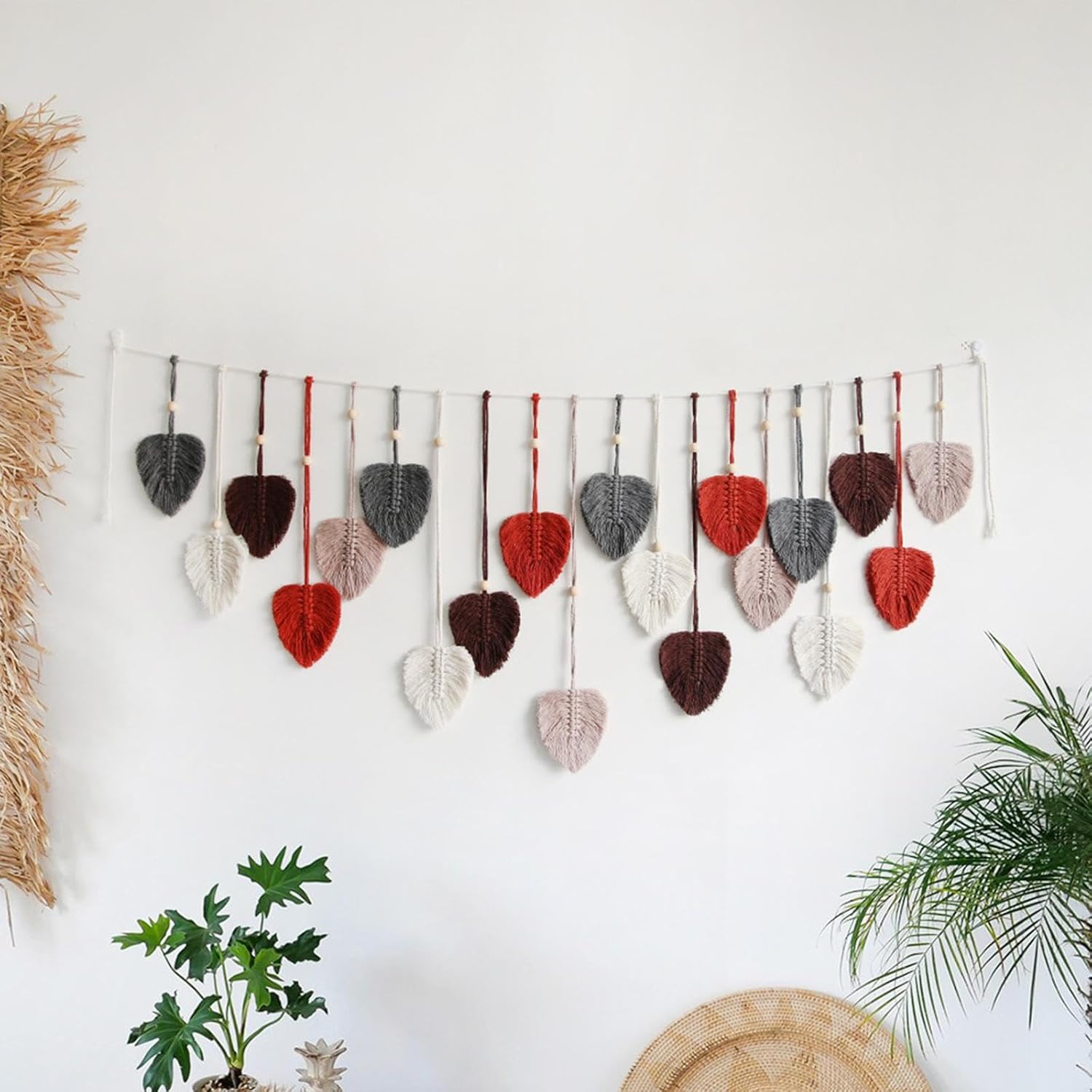JISADER Tapiz de hojas de macramé para colgar en la pared, elegante tapiz de hojas tejidas a mano, tapiz bohemio de macramé para telón de fondo,