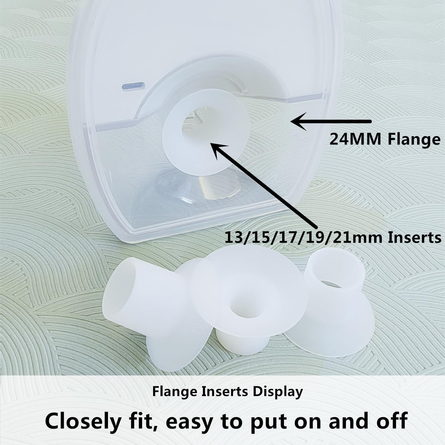 Insertos de brida de extractor de leche portátil de 0.827 in, 4 piezas de repuesto compatibles con Spectra Motif Luna Medela Momcozy Tsrete 0.945 in