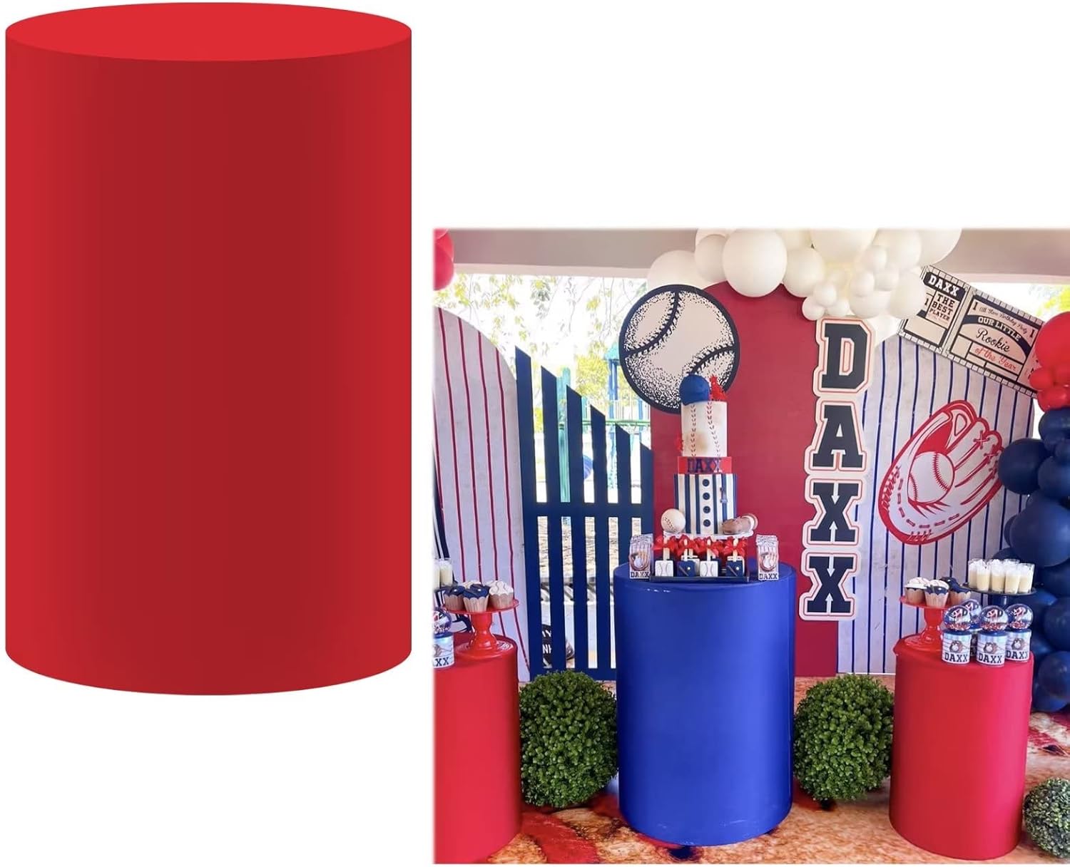Cubiertas de pedestal redondas rojas sólidas para fiesta de cumpleaños, cubierta de zócalo rojo, cubierta de cilindro redondo de tela para baby