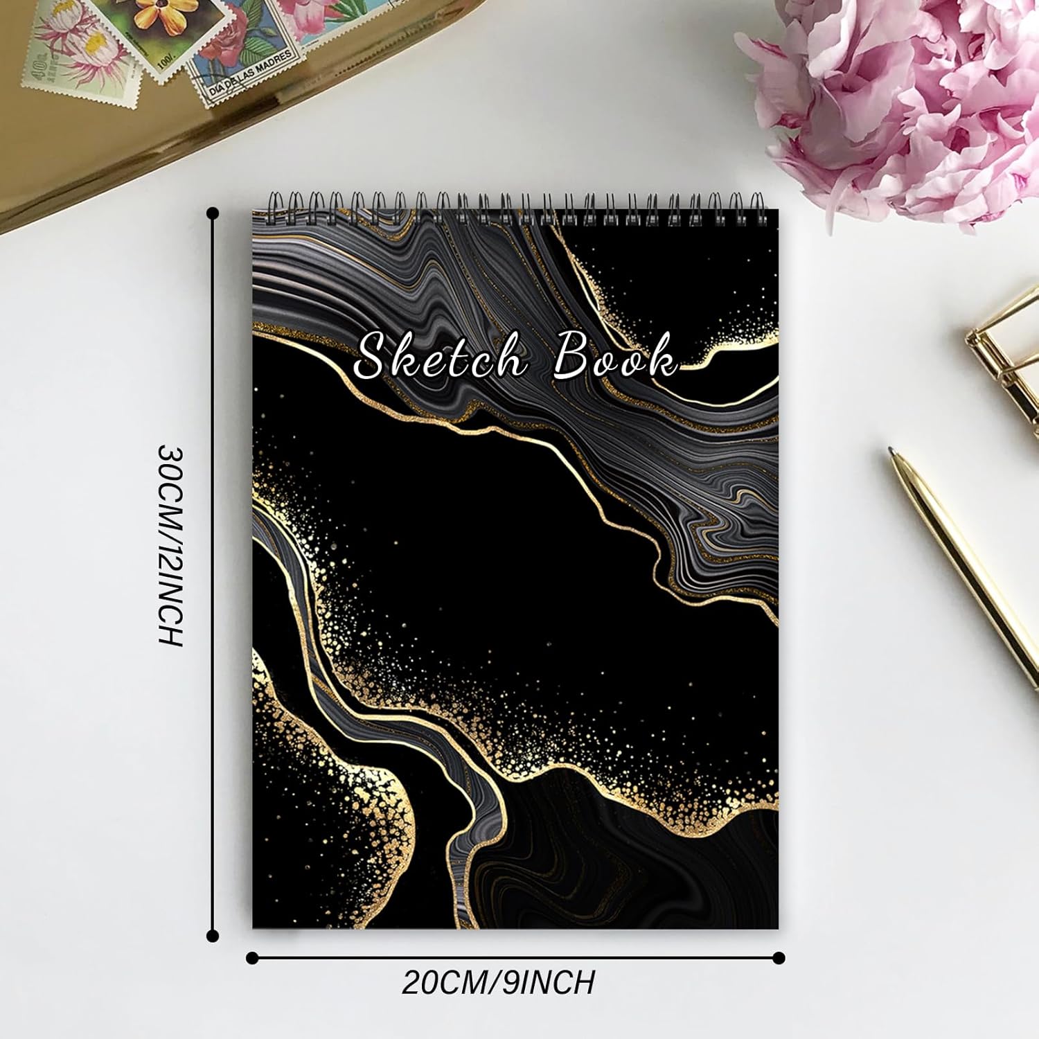 Deokke Cuaderno de bocetos encuadernado en espiral, 9 x 12 pulgadas, papel grueso de 3.53 ozm, 50 hojas y 100 páginas, libro de bocetos artísticos,