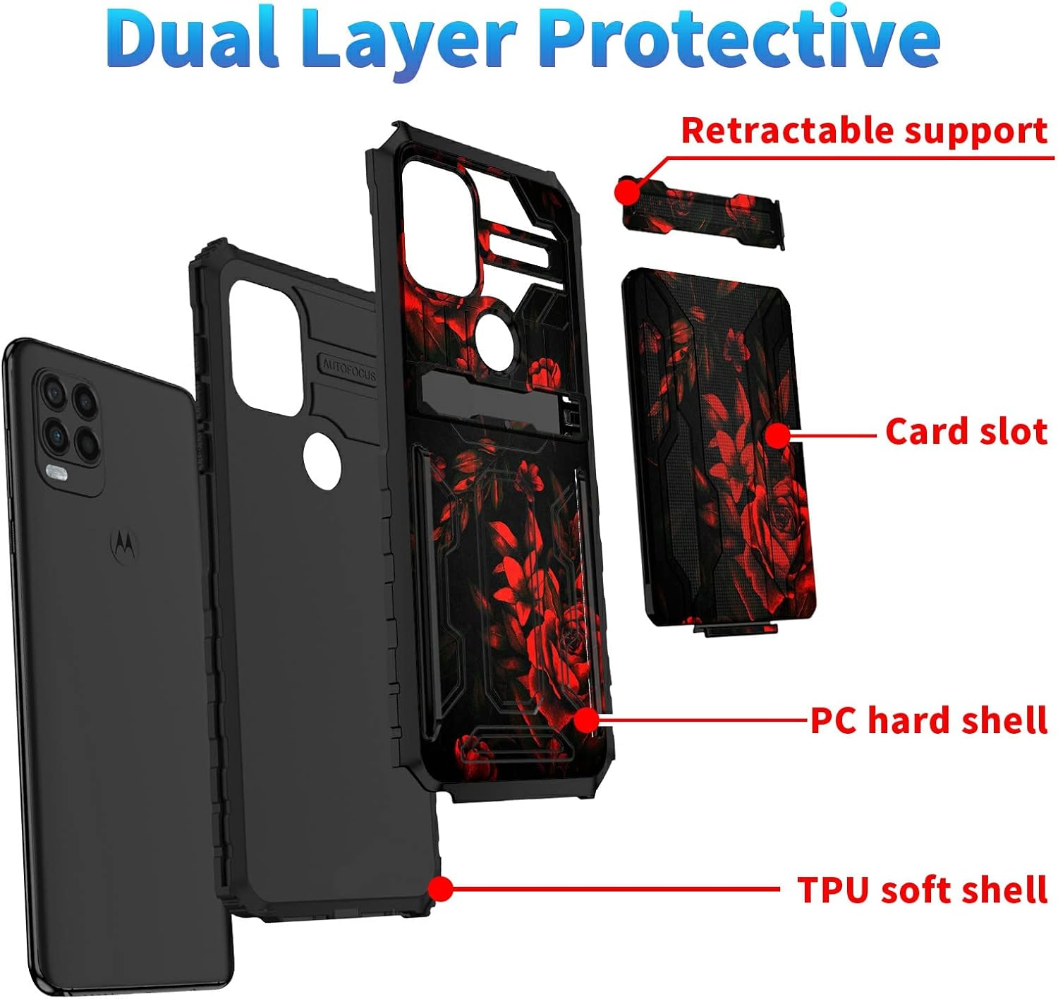 Funda tipo cartera para Motorola Moto G Stylus 5G con tarjetero desmontable (capacidad de 3 tarjetas de crédito) soporte soporte delgado resistente