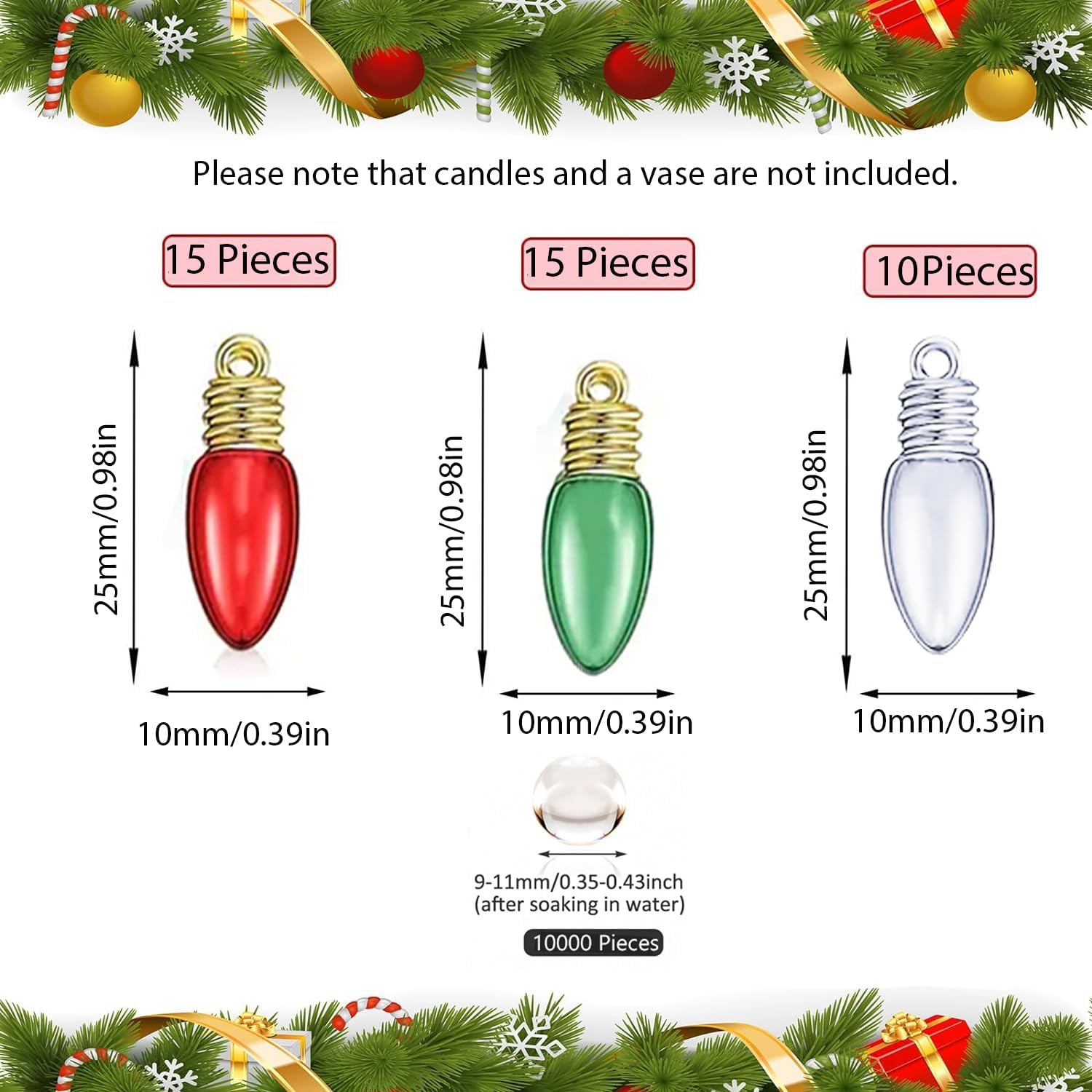 10126 piezas de decoración de jarrones de Navidad para velas flotantes, perlas de imitación, guirnalda de perlas para jarrones, centro de mesa de