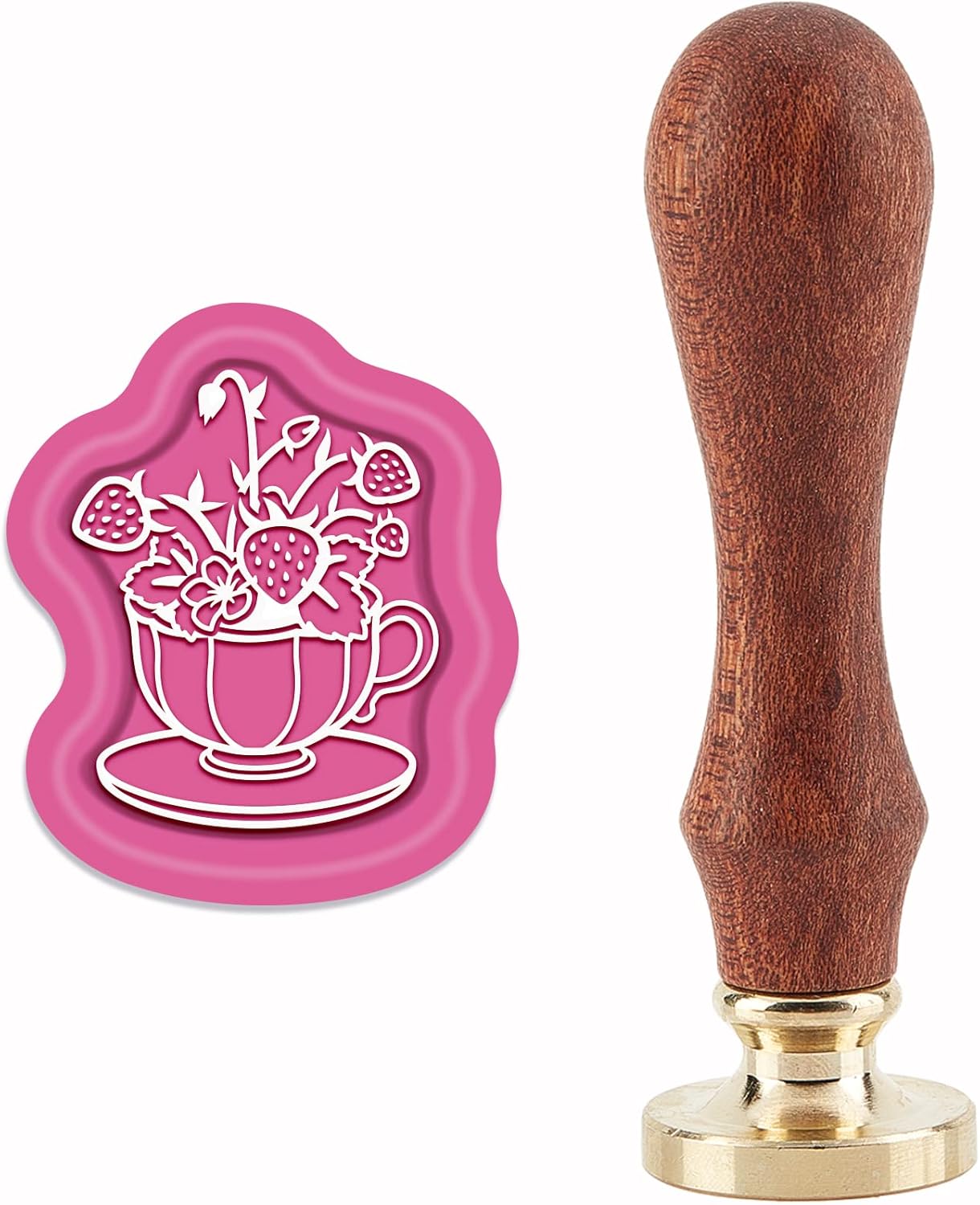 CRASPIRE Sello de cera para tazas, sellos de cera de fresa, retro, vintage, extraíble, de latón, con mango de madera, para invitaciones de boda,