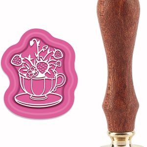 CRASPIRE Sello de cera para tazas, sellos de cera de fresa, retro, vintage, extraíble, de latón, con mango de madera, para invitaciones de boda, CRASPIRE Sello de cera para tazas, sellos de cera de fresa, retro, vintage, extraíble, de latón, con mango de madera, para invitaciones de boda,