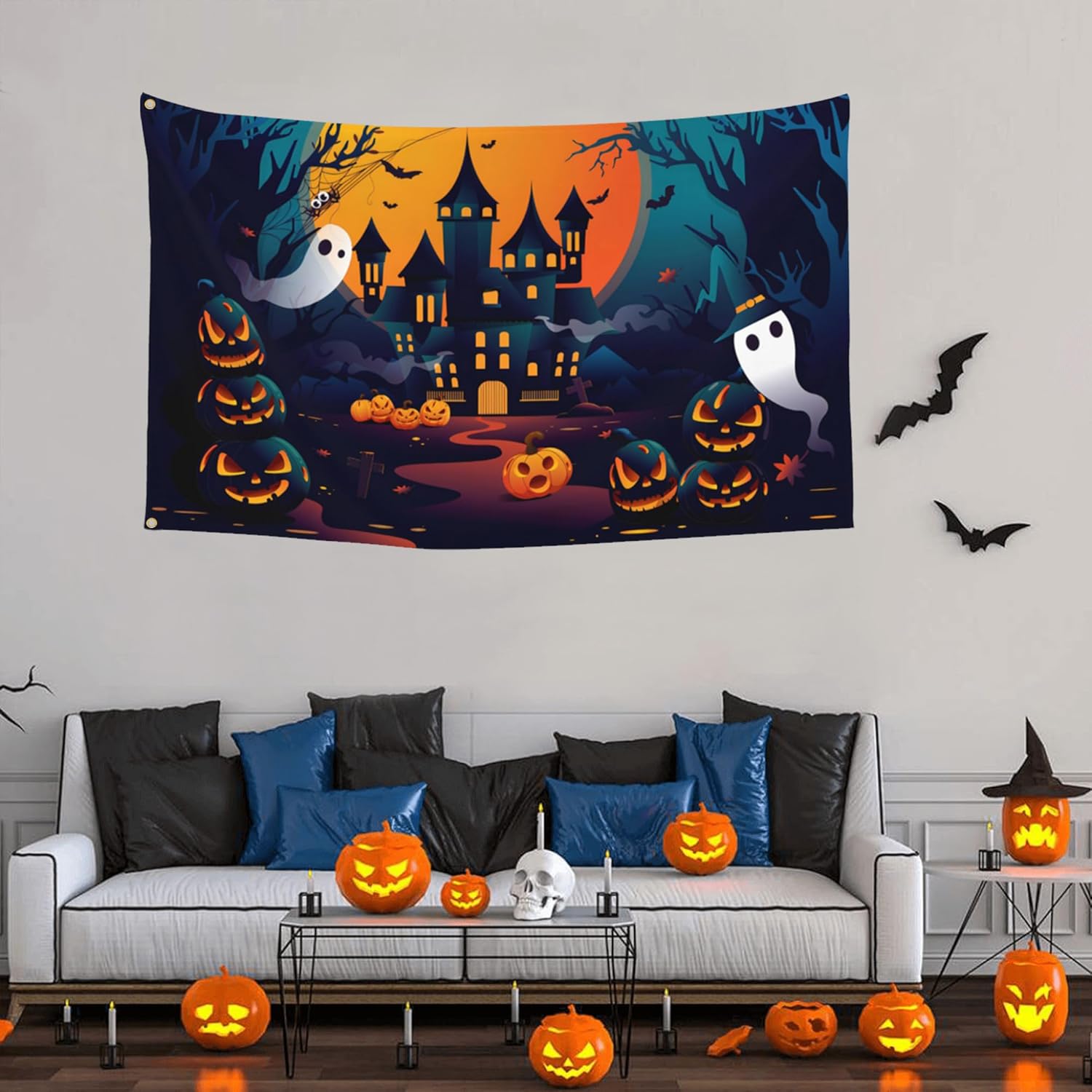 Bandera de Halloween de 3 x 5 para exteriores, doble cara, bandera de calabaza de Halloween, decoración de Halloween, bandera de Halloween para
