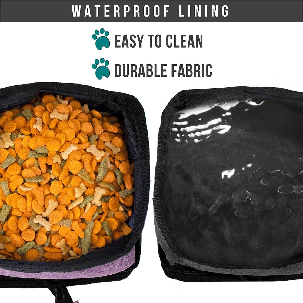 PetAmi Paquete de 2 cuencos plegables para perros, juego de tazones de comida y agua, plato portátil para mascotas sin derrames, cuencos plegables